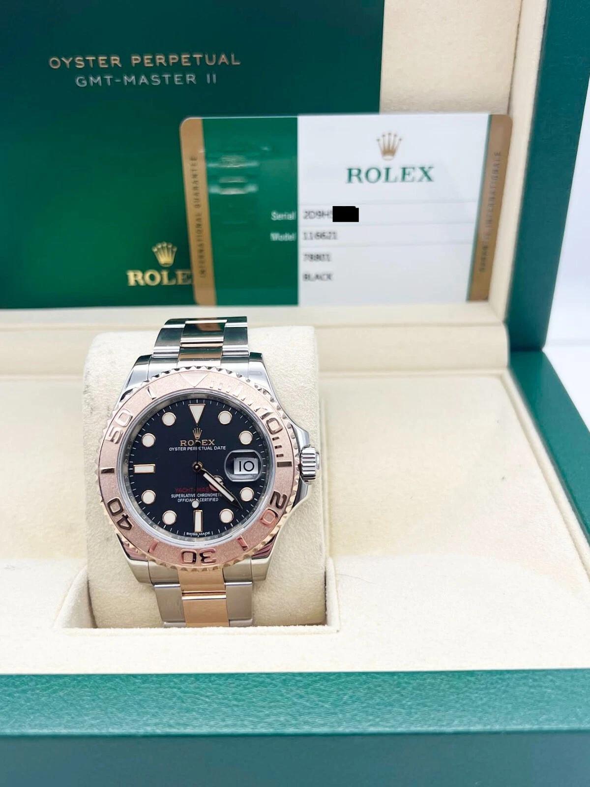 Rolex Yacht Master 116621 Cadran noir Or rose 18K Acier Boîte Papiers Excellent état - En vente à San Diego, CA