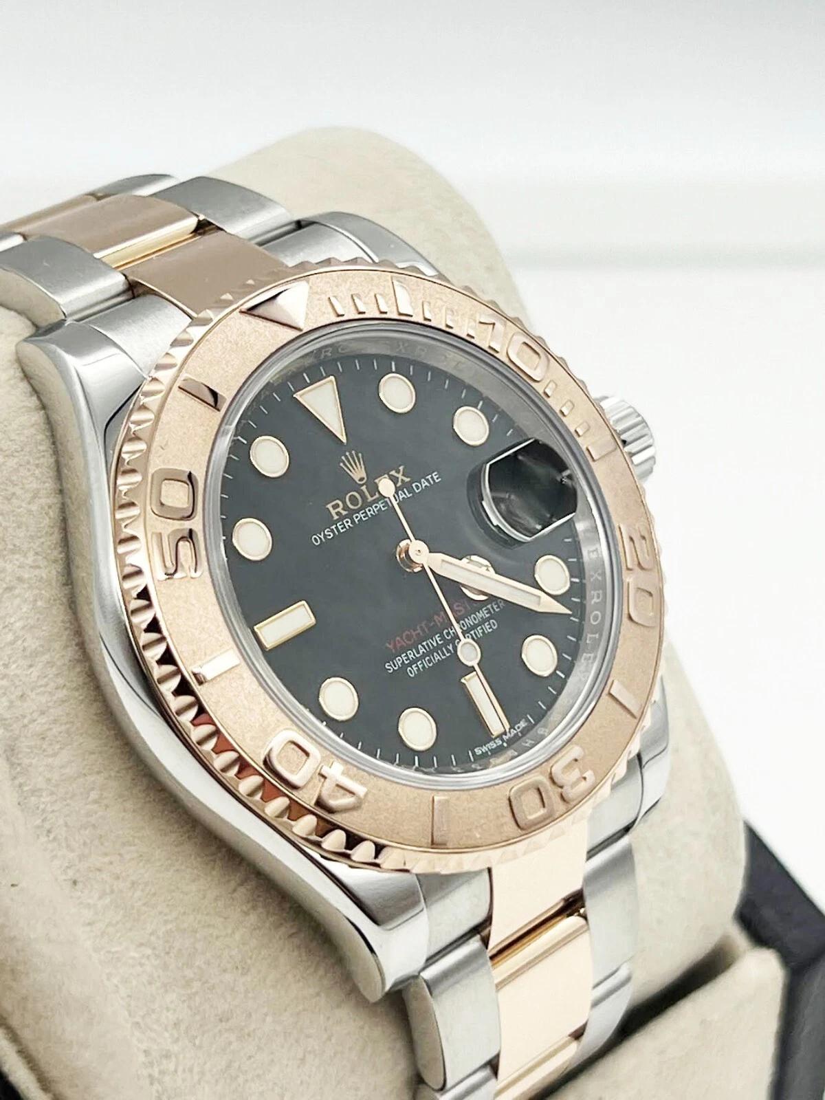 Rolex Yacht Master 116621 Cadran noir Or rose 18K Acier Boîte Papiers en vente 1