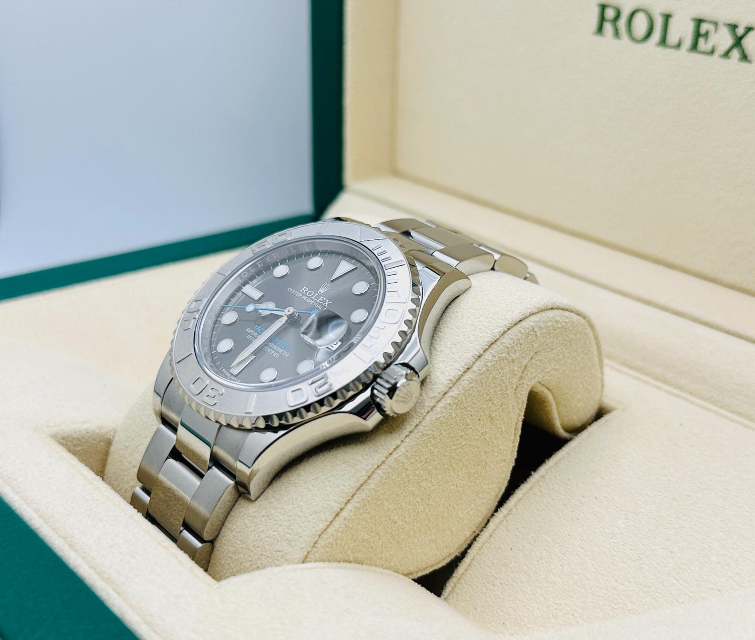 Rolex Yacht Master 116622 40mm Rhodium Dial Platinum Stainless Steel Box Paper In Excellent Condition For Sale In San Diego, CA