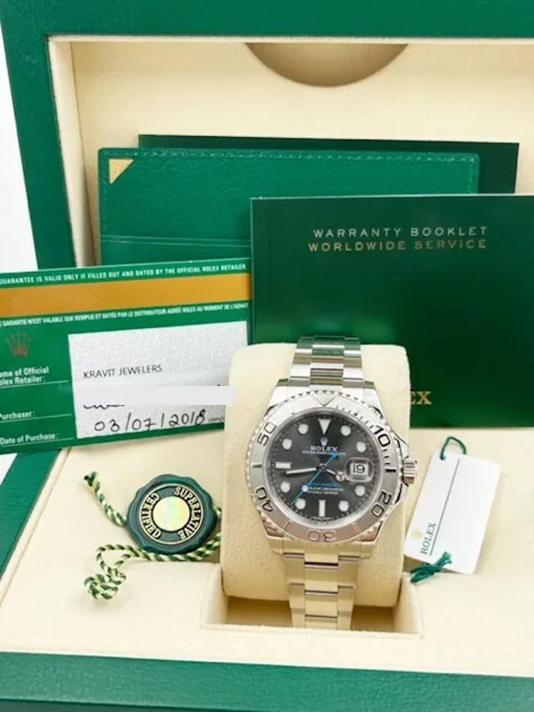 Rolex Yacht Master 116622 40mm Quadrante rodio Acciaio Platino Scatola Carta 2018 In condizioni ottime in vendita a San Diego, CA