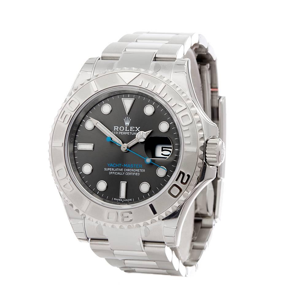 Ref: W5133
Manufacturer: Rolex
Model: Yacht-Master
Model Ref: 116622
Age: 22nd April 2018
Gender: Mens
Complete With: Box, Manuals & Guarantee
Dial: Grey
Glass: Sapphire Crystal
Movement: Automatic
Water Resistance: To Manufacturers