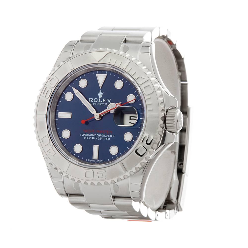 Ref: COM1559
Manufacturer: Rolex
Model: Yacht-Master
Model Ref: 116622
Age: 28th February 2018
Gender: Mens
Complete With: Box & Guarantee
Dial: Blue Other
Glass: Sapphire Crystal
Movement: Automatic
Water Resistance: To Manufacturers