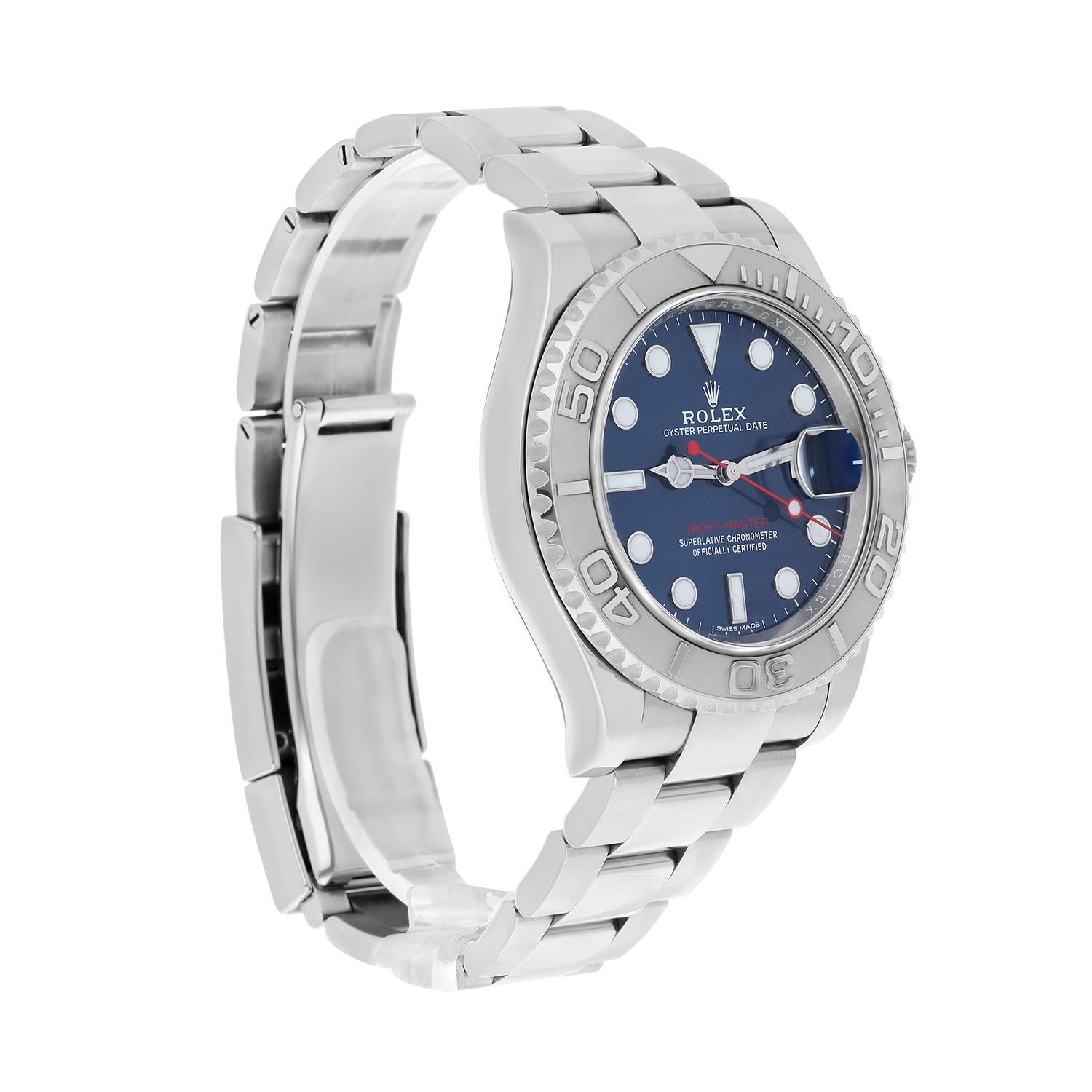 Rolex Yacht-Master 116622 Silver Oyster Bracelet with Blue Dial Red Hand For Sale 1