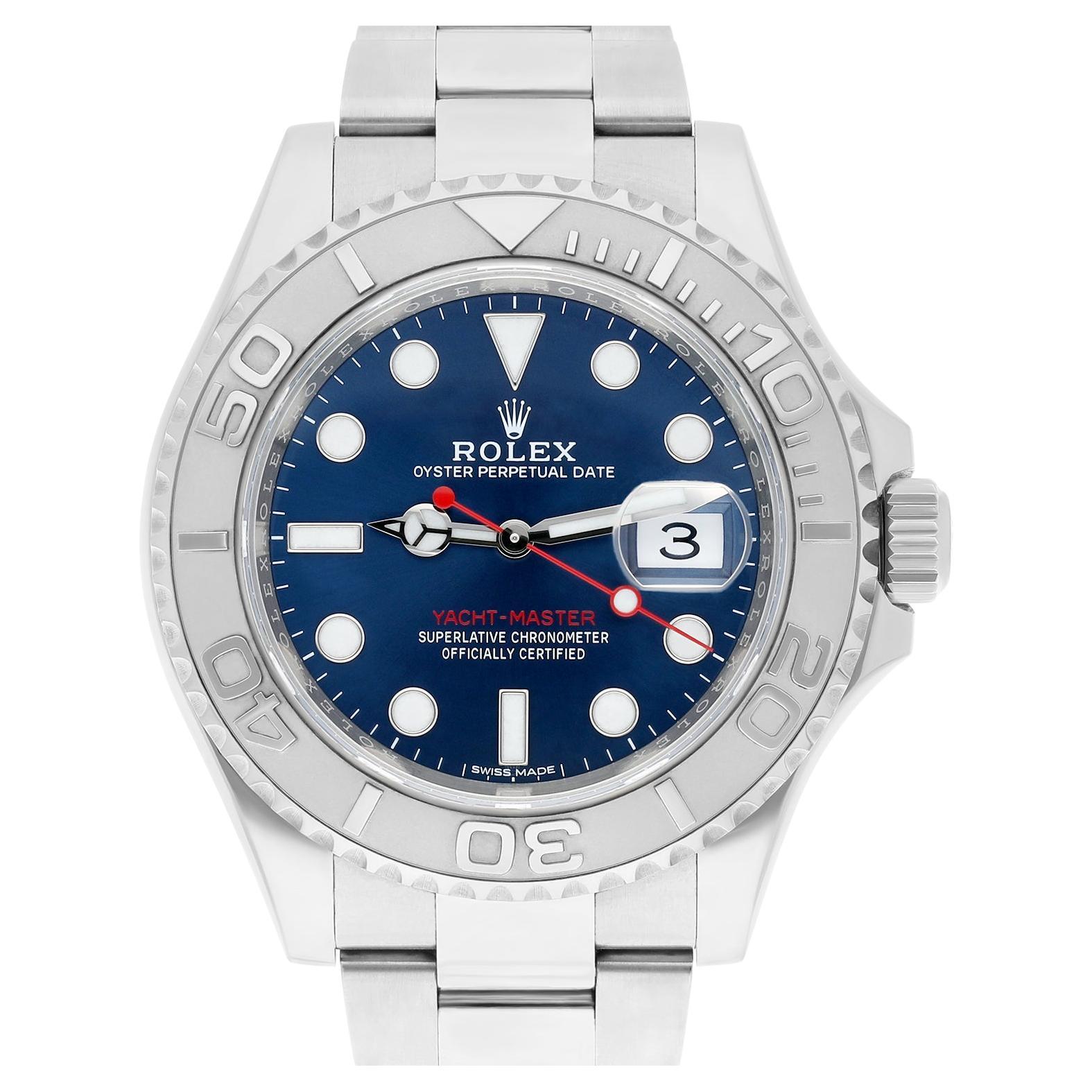 Rolex Yacht-Master 116622 Silver Oyster Bracelet with Blue Dial Red Hand For Sale