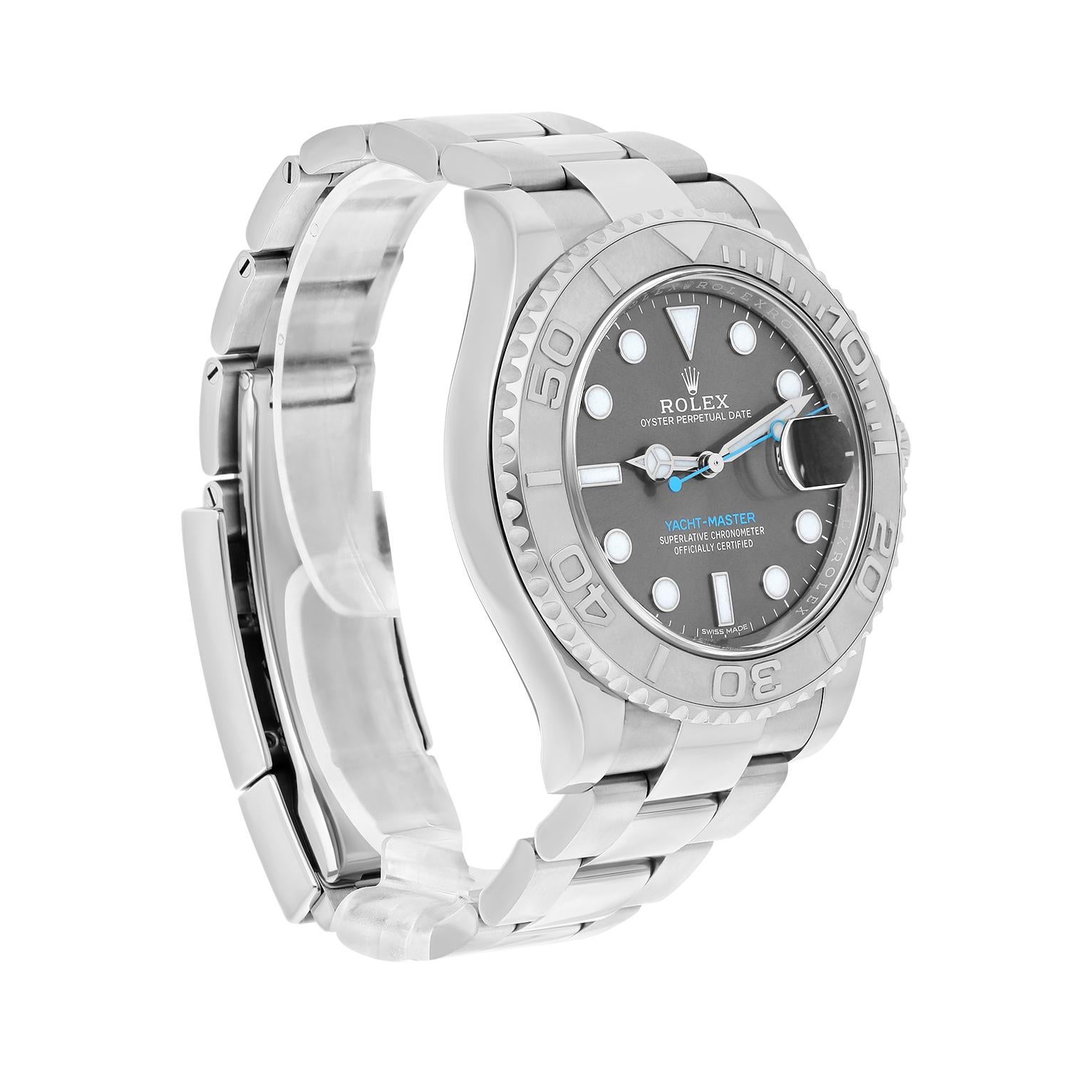 Rolex Yacht-Master 116622 Silver Oyster Bracelet with Gray Bezel Blue Hand For Sale 1