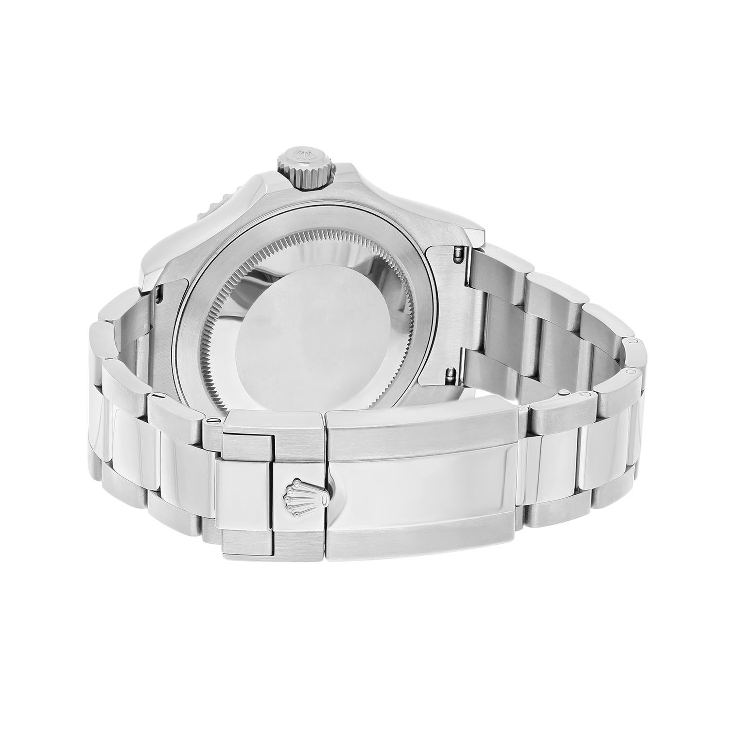 Rolex Yacht-Master 116622 Silver Oyster Bracelet with Gray Bezel Blue Hand For Sale 3