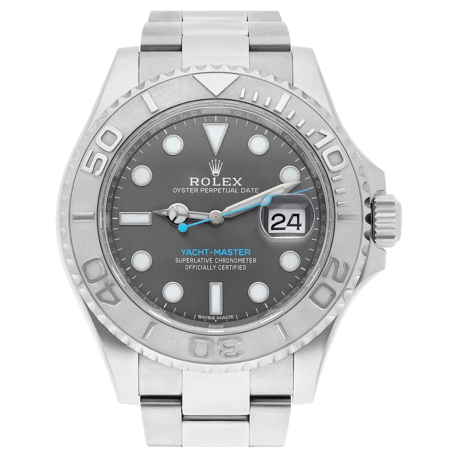 Rolex Yacht-Master 116622 Silver Oyster Bracelet with Gray Bezel Blue Hand For Sale