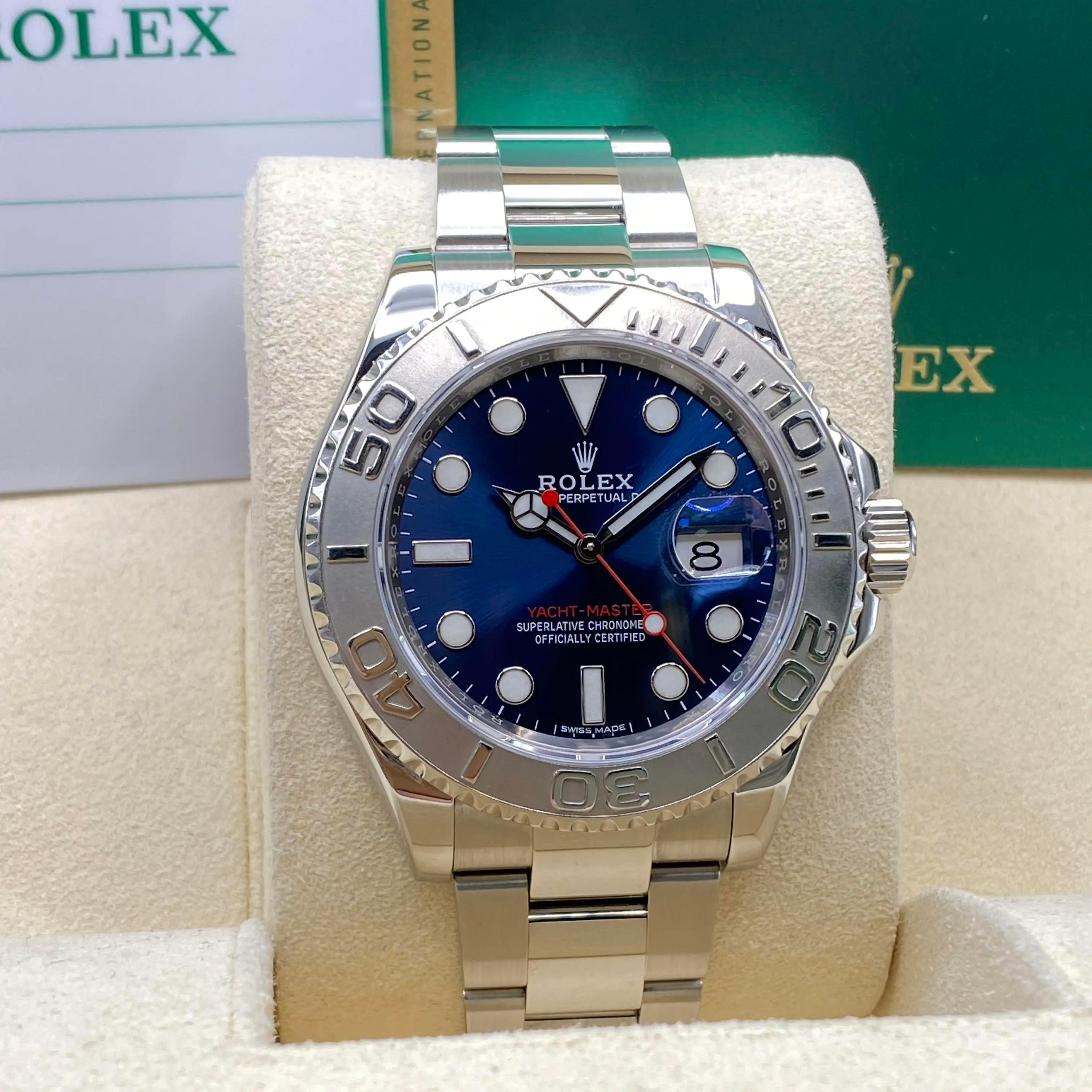 Rolex Yacht-Master 116622 Acero 40mm Esfera Azul Reloj Automático Caja Papeles en Excelente estado para la venta en New York, NY