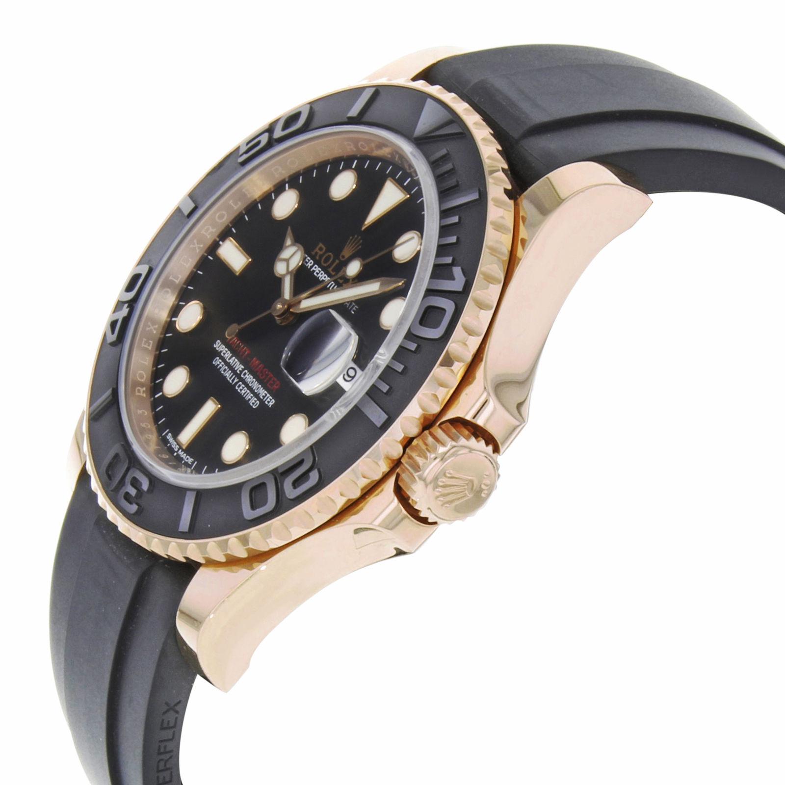 rolex yacht-master 116655 black dial rubber rose gold automatic mens
