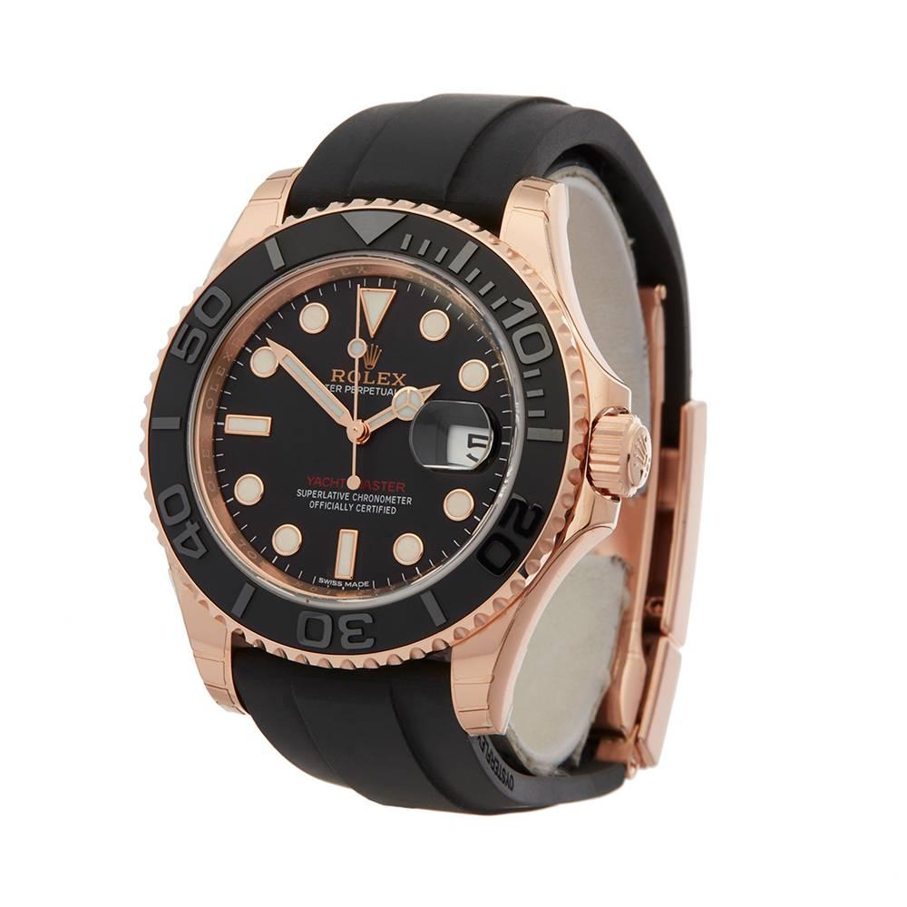 Ref: COM1623
Manufacturer: Rolex
Model: Yacht-Master
Model Ref: 116655
Age: 24th February 2018
Gender: Mens
Complete With: Box & Guarantee
Dial: Black 
Glass: Sapphire Crystal
Movement: Automatic
Water Resistance: To Manufacturers