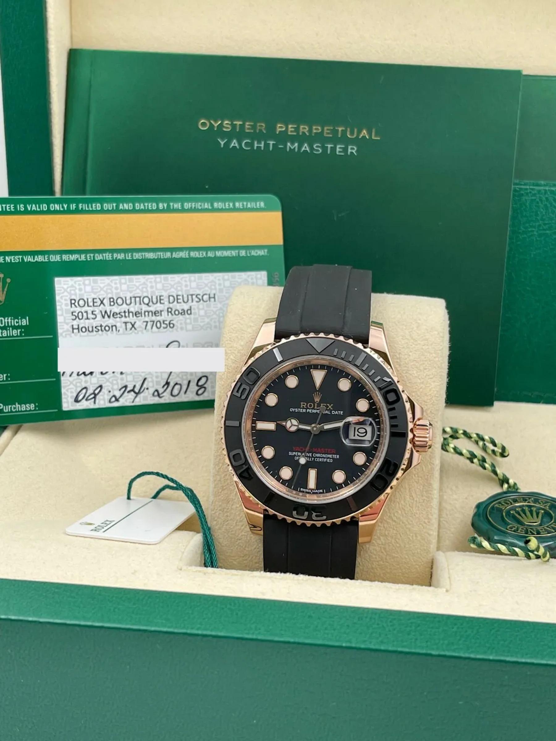 De los hombres Rolex Yacht Master 116655 Oysterflex Negro Oro rosa 18K Caja Papel 2018