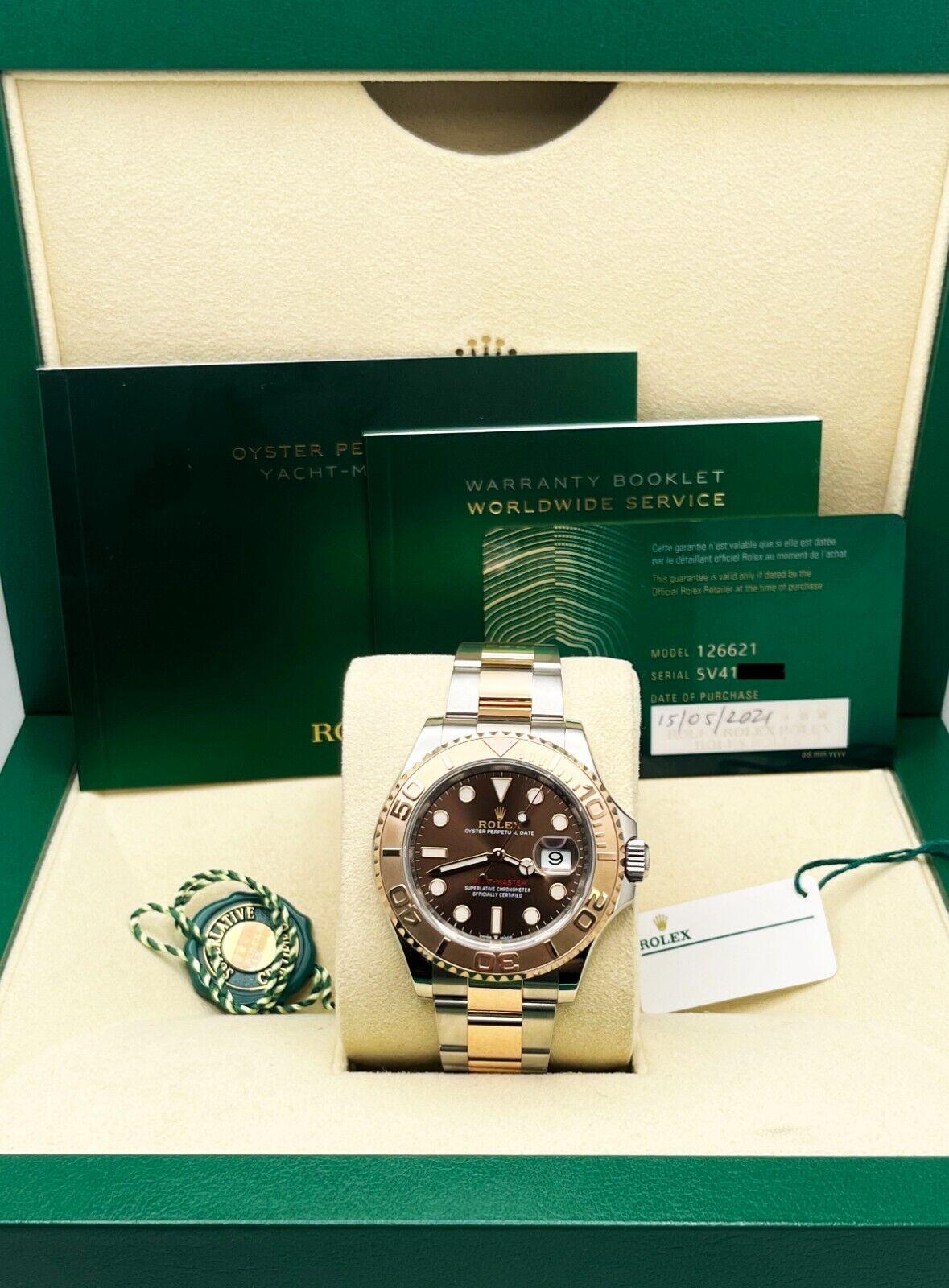 Women's or Men's Rolex Yacht Master 126621 Chocolate Dial 18K Rose Gold Stainless Box Paper 2021 For Sale