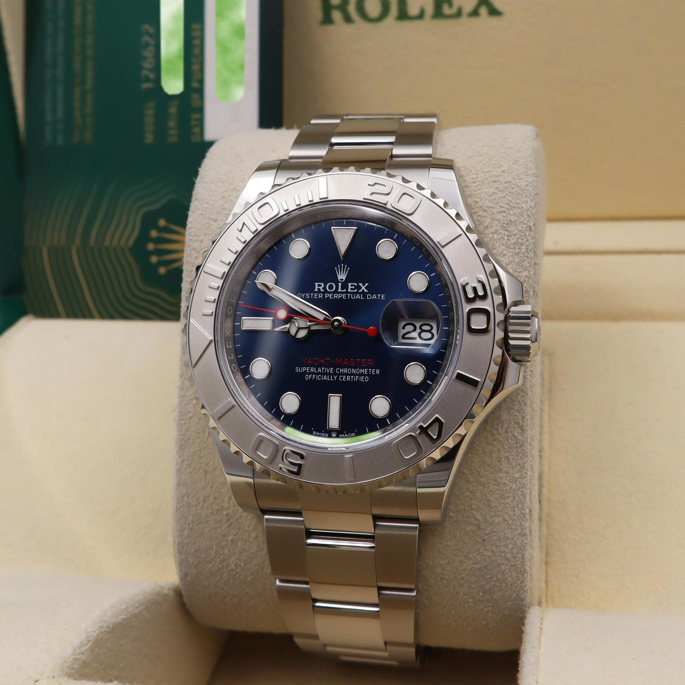 Rolex Yacht-Master 126622 40mm Platinum Steel Blue Dial Automatic Watch B&P Excellent état - En vente à New York, NY