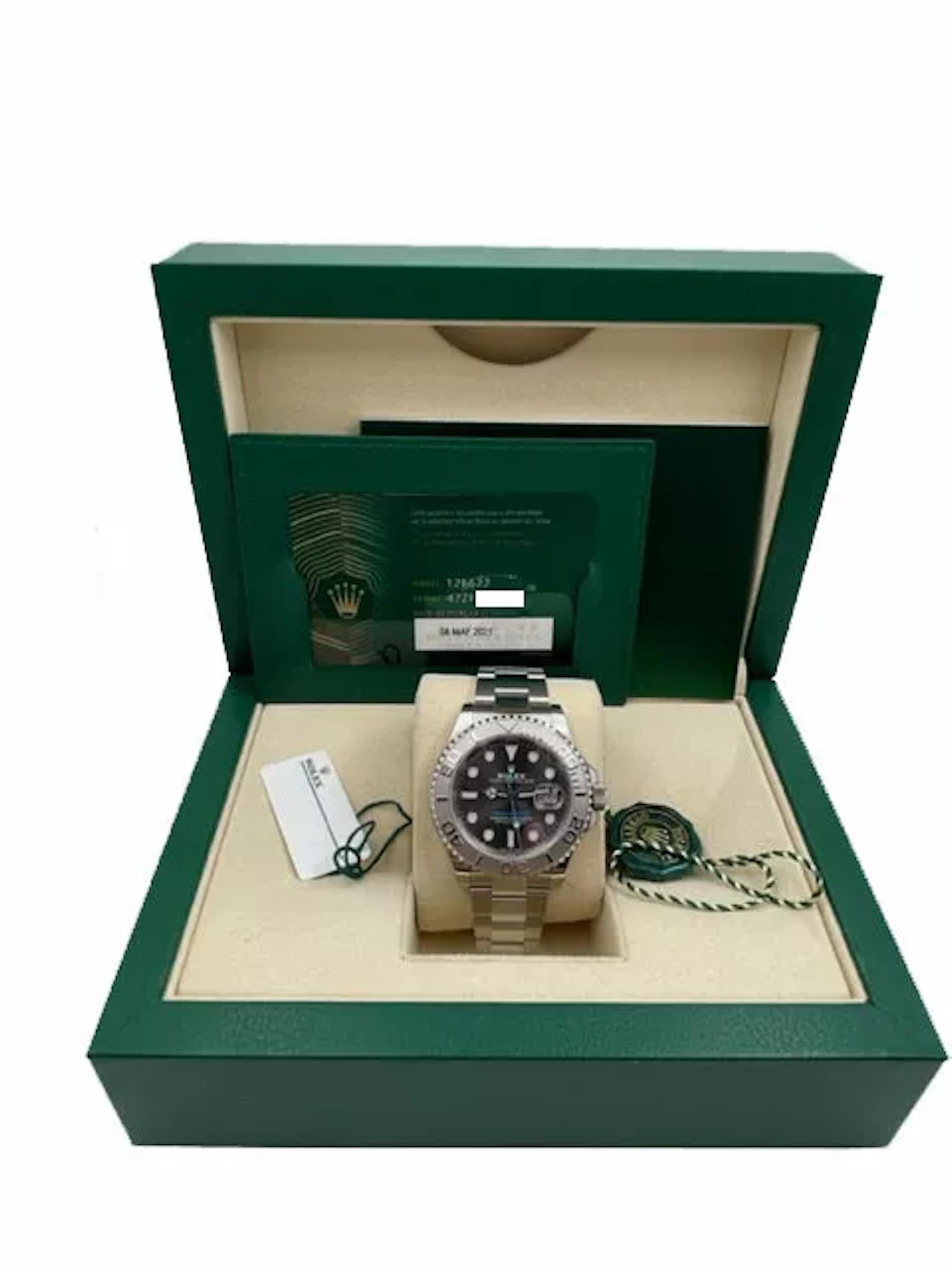 Rolex Yacht Master 126622 40mm Rhodium Zifferblatt Platin Stahl Box Papier 2021 im Zustand „Hervorragend“ im Angebot in San Diego, CA