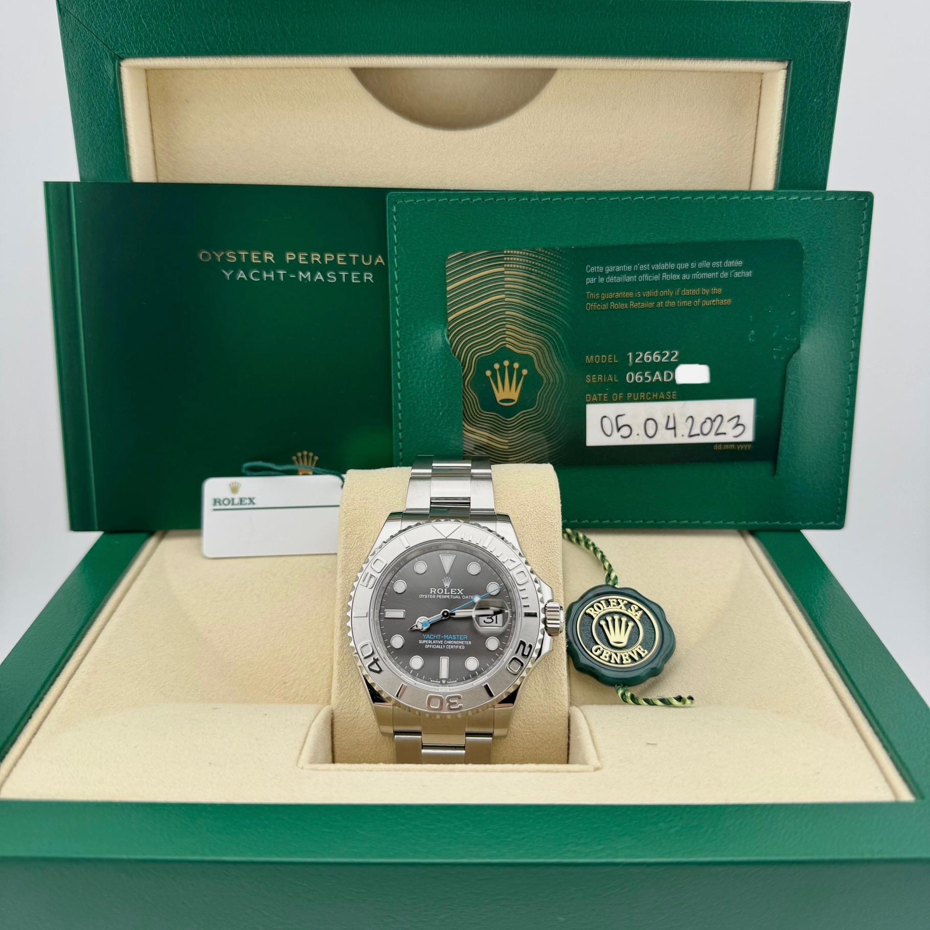 Rolex Yacht Master 126622 40mm Slate Rhodium Dial Platinum Bezel Steel Box Paper In Excellent Condition For Sale In San Diego, CA