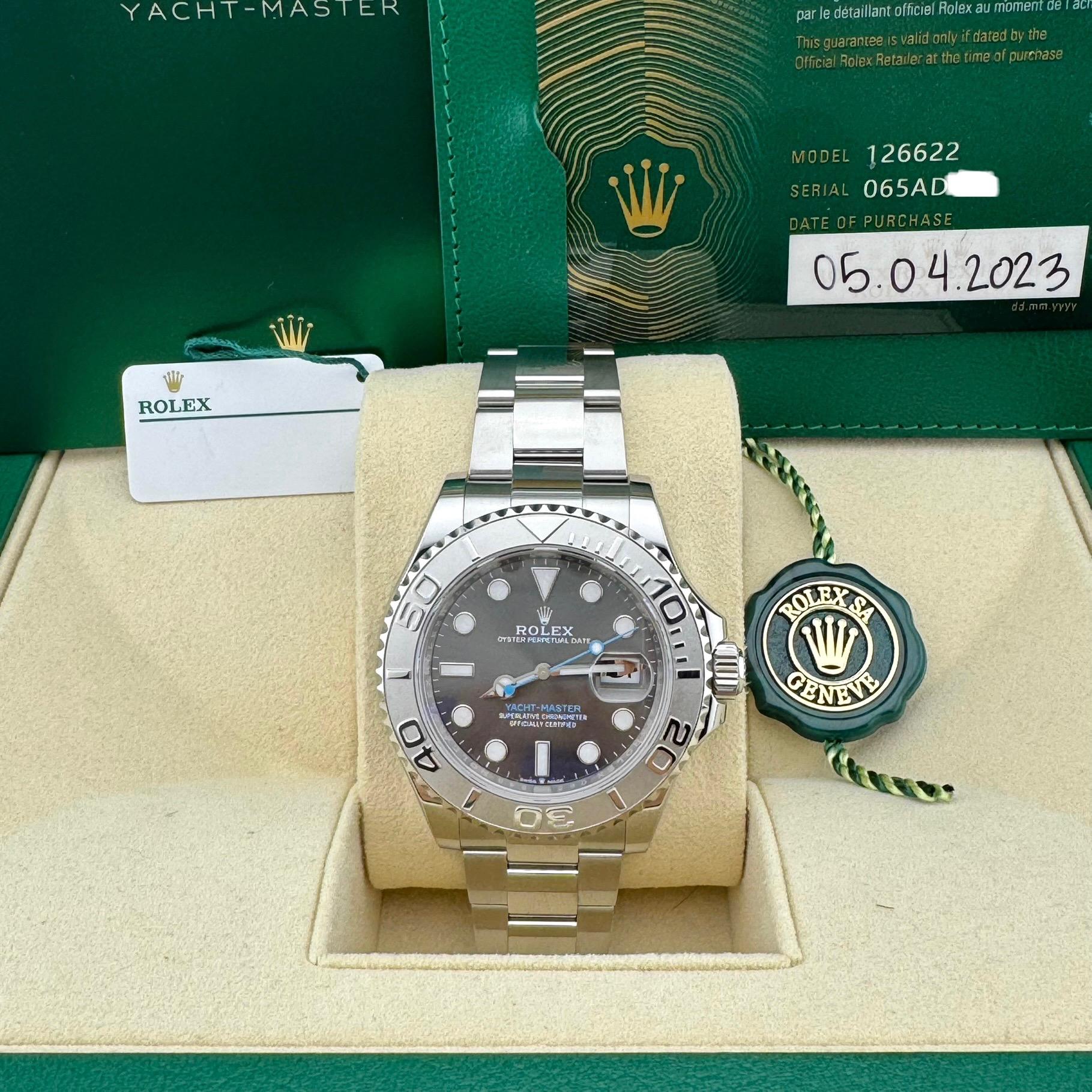 Men's Rolex Yacht Master 126622 40mm Slate Rhodium Dial Platinum Bezel Steel Box Paper For Sale