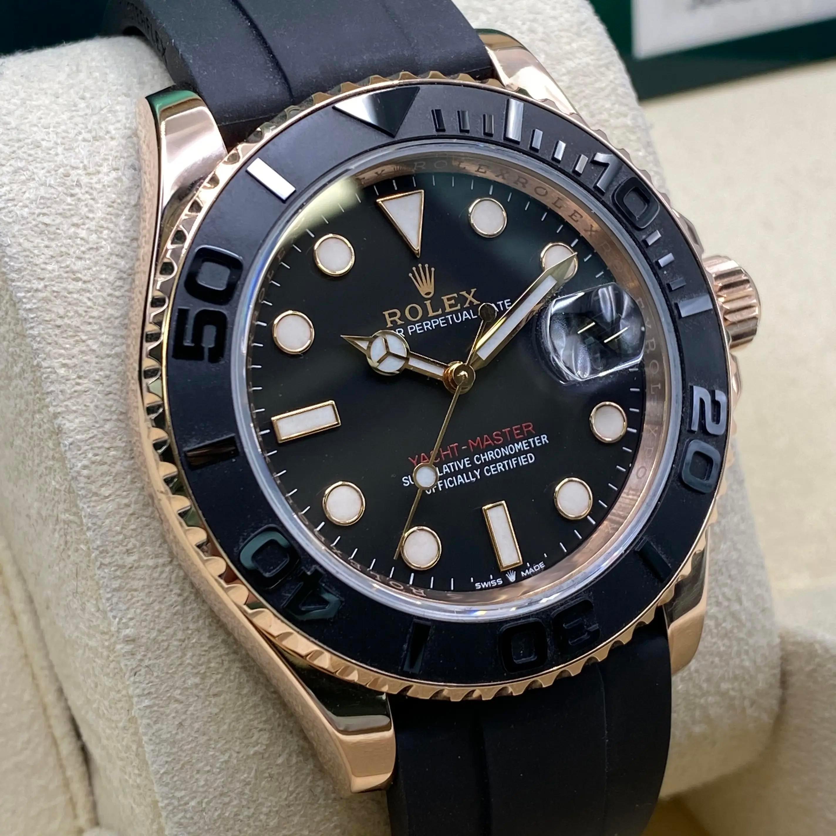 Rolex Yacht-Master 126655 18K Rose Gold Schwarzes Zifferblatt Automatikuhr B&P im Zustand „Hervorragend“ im Angebot in New York, NY