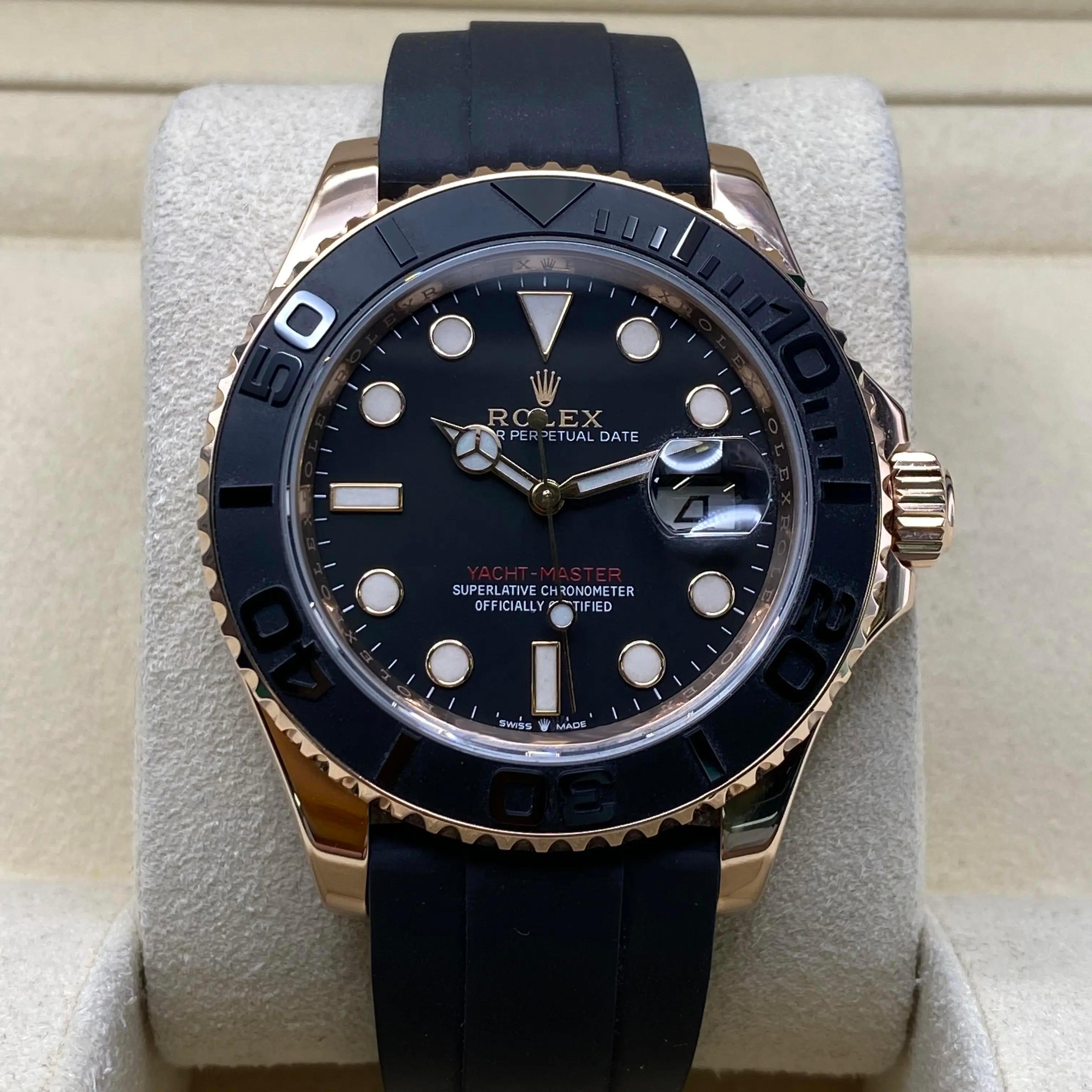 Rolex Yacht-Master 126655 18K Rose Gold Schwarzes Zifferblatt Automatikuhr B&P Herren im Angebot