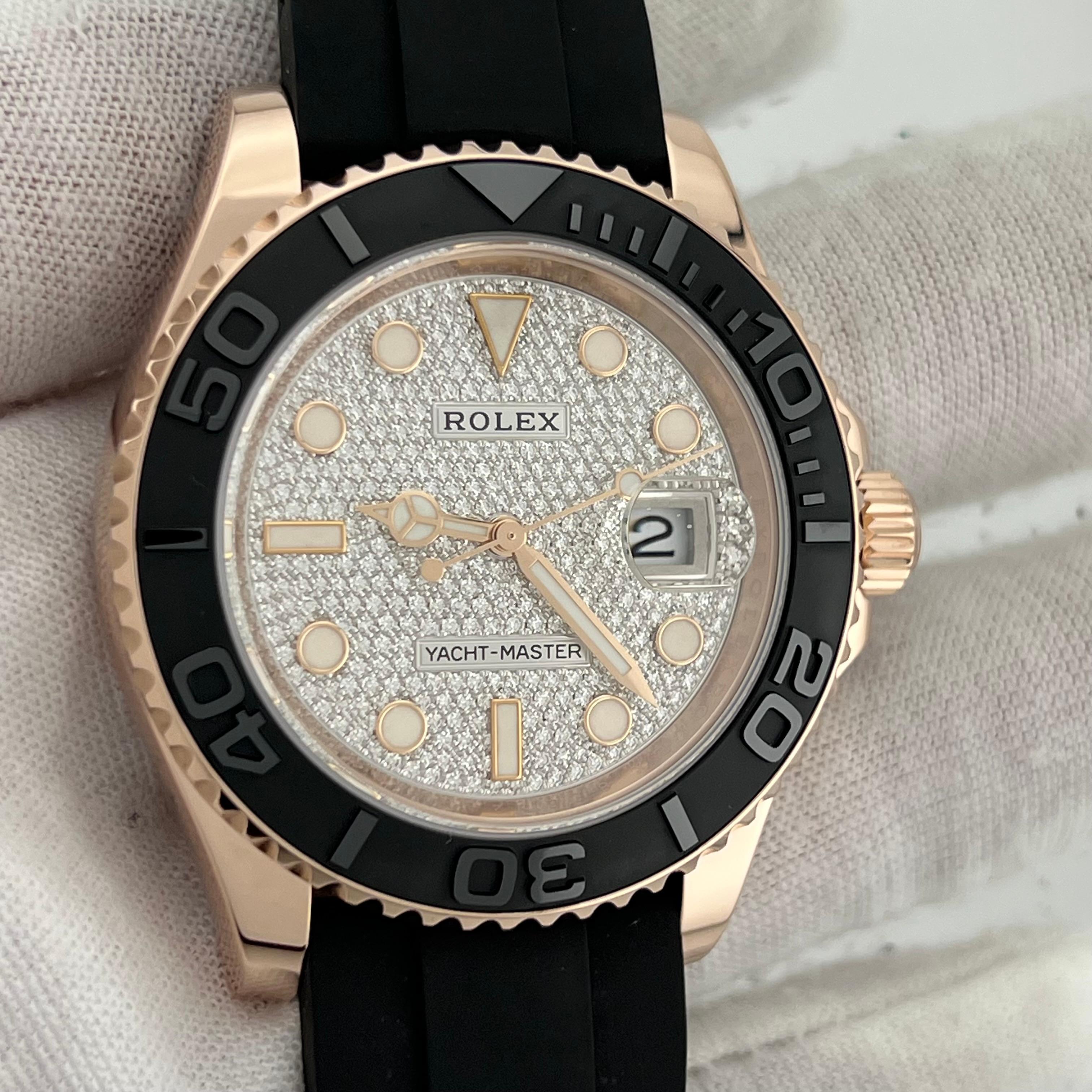 Rolex Yacht Master 126655 Factory Pave Dial 18K Rose Gold Oysterflex Box Paper For Sale 10
