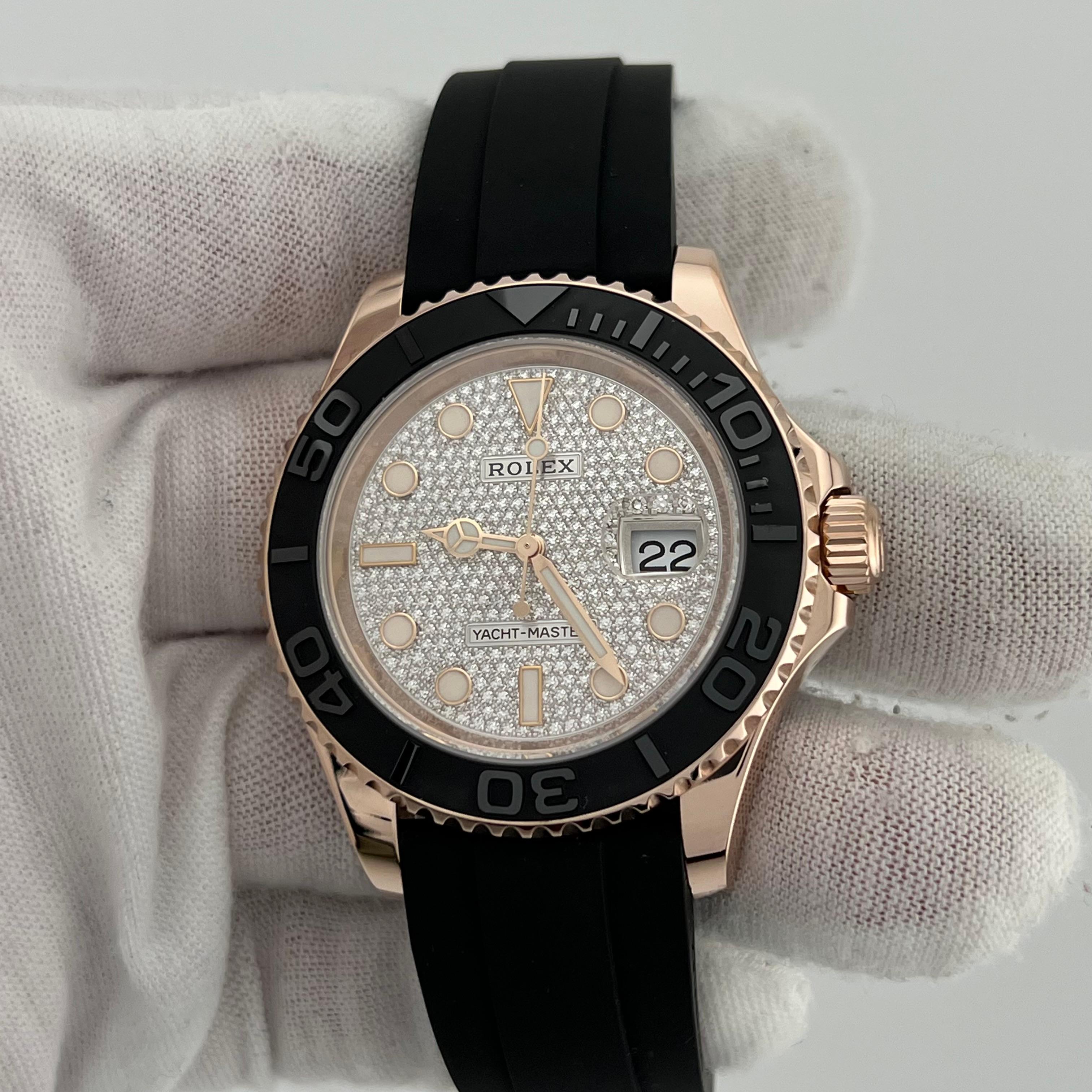 Rolex Yacht Master 126655 Factory Pave Dial 18K Rose Gold Oysterflex Box Paper For Sale 1