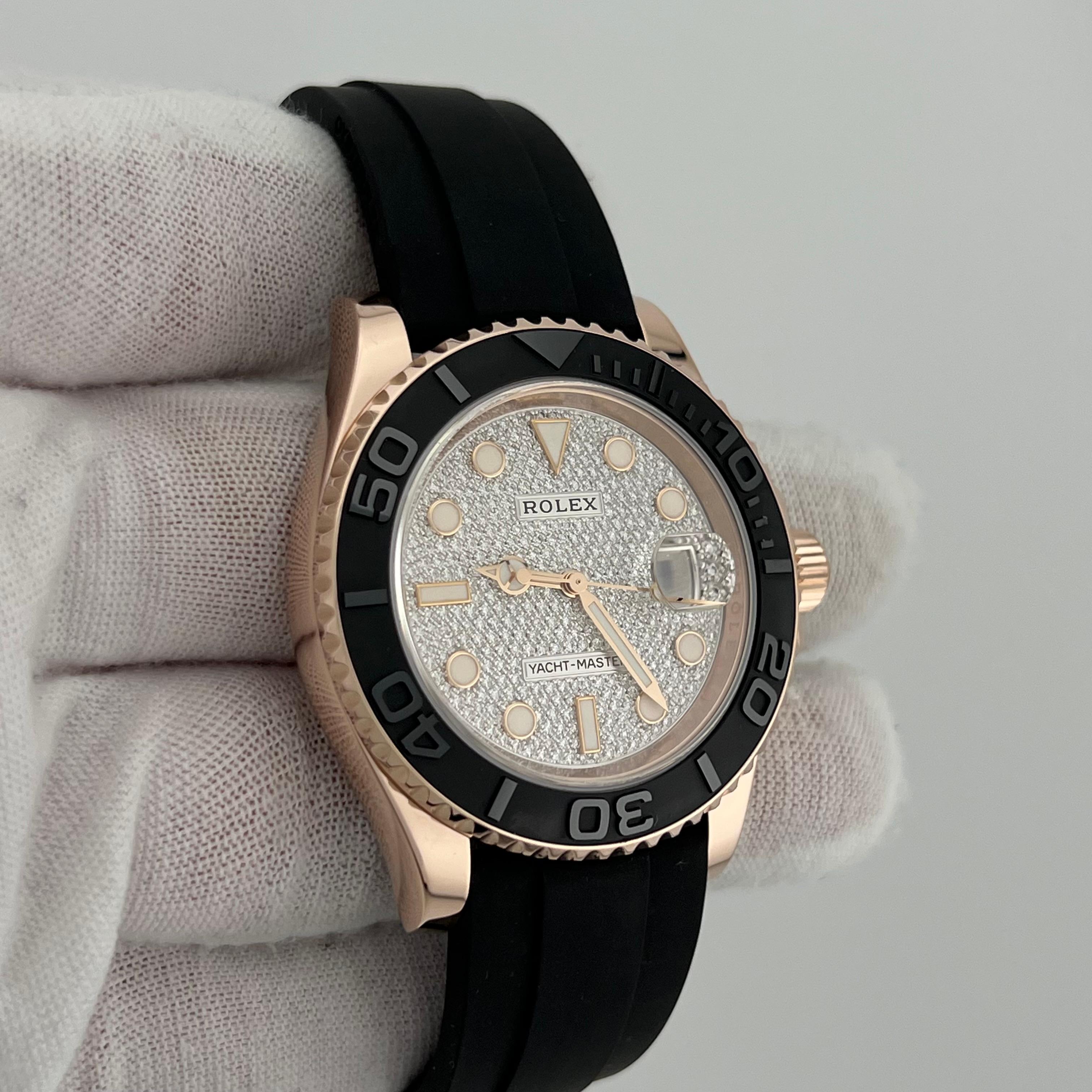 Rolex Yacht Master 126655 Factory Pave Dial 18K Rose Gold Oysterflex Box Paper For Sale 2