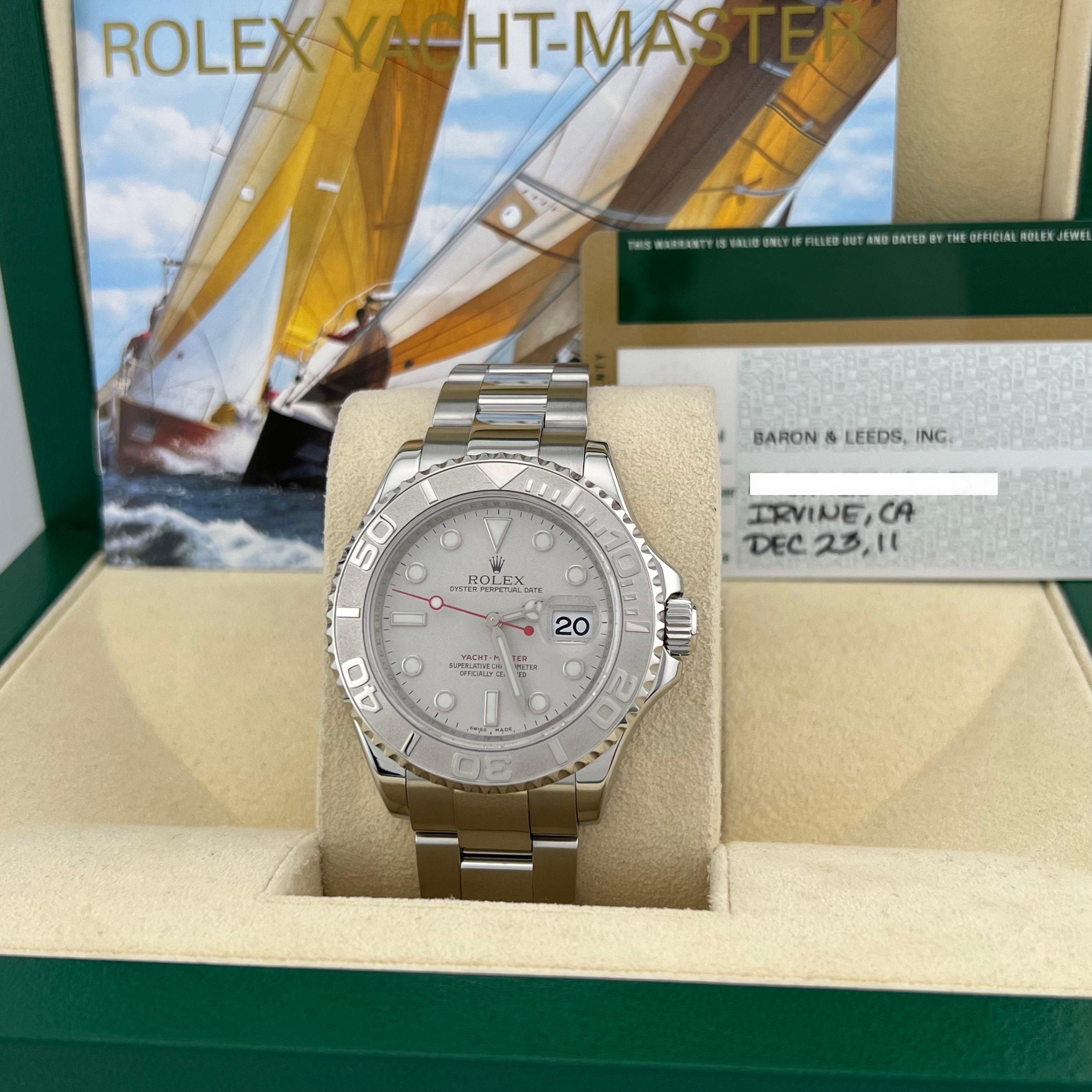 Rolex Yacht Master 16622 40mm Platinum Bezel Stainless Steel Box Paper 2011 In Excellent Condition In San Diego, CA
