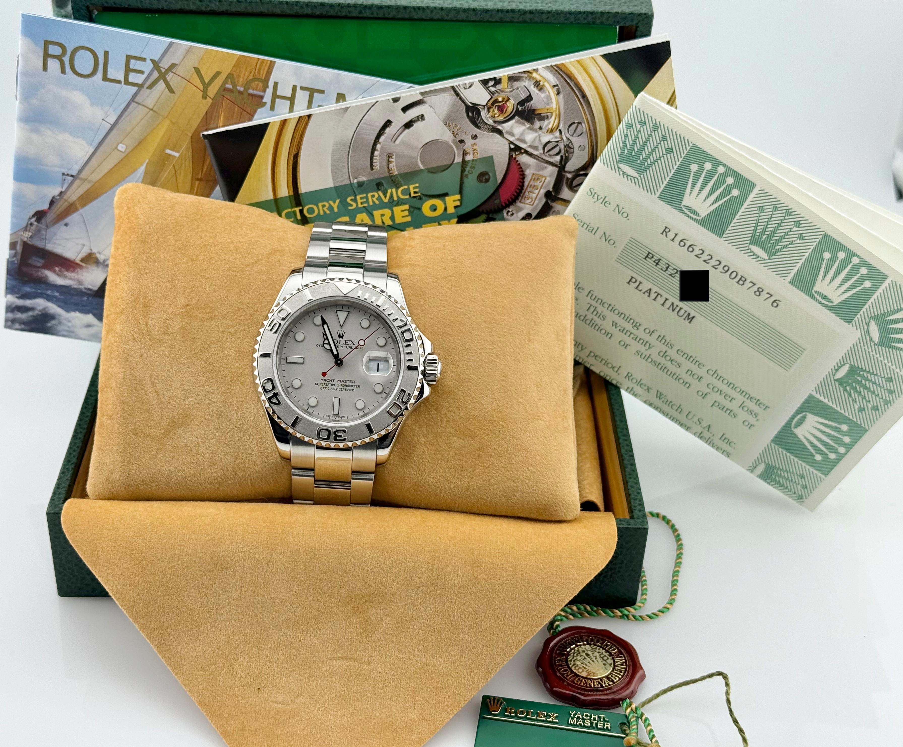 Rolex Yacht Master 16622 40mm Platin Zifferblatt Edelstahl Box Papiere Herren im Angebot