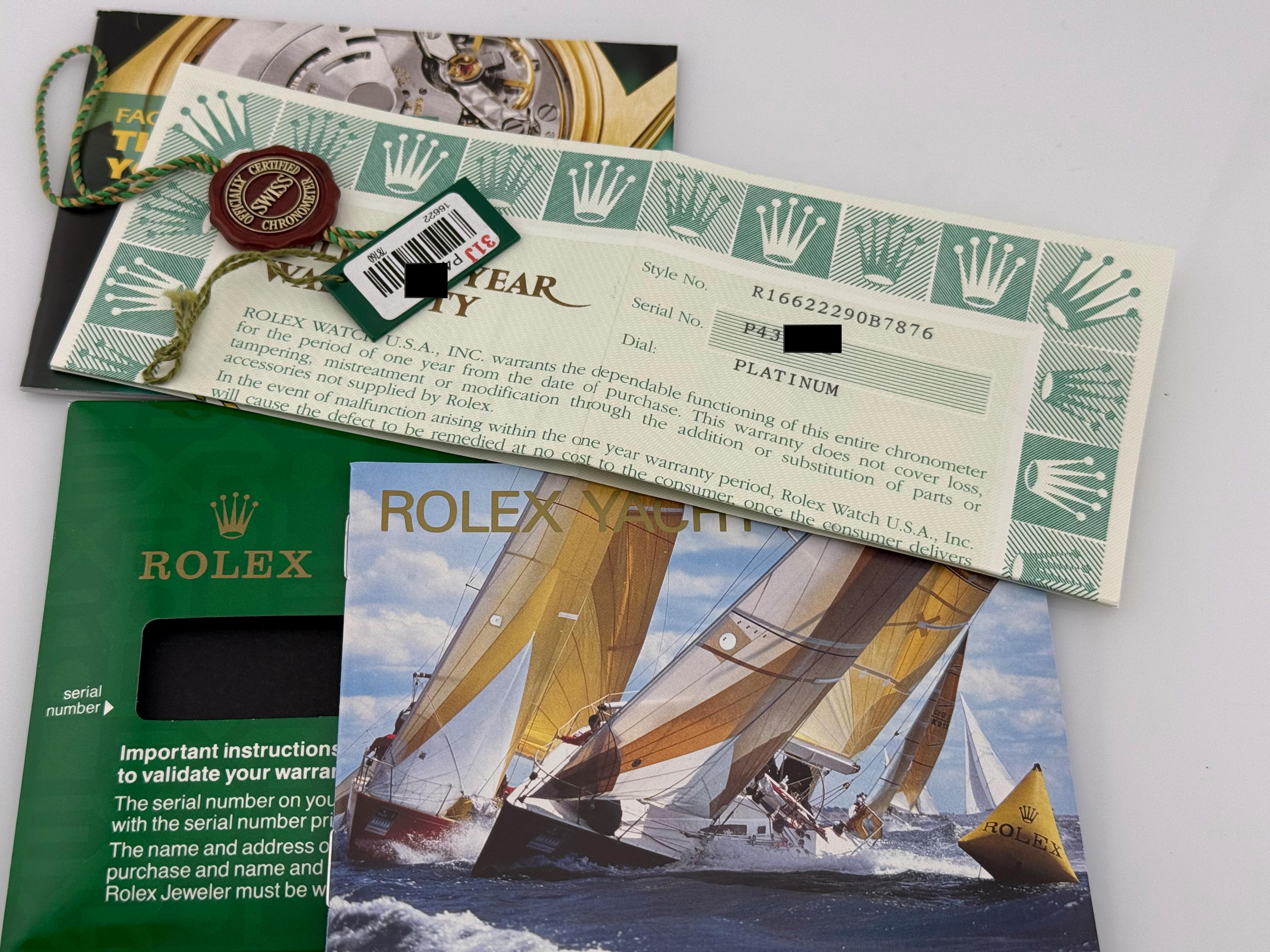 Rolex Yacht Master 16622 40mm Platin Zifferblatt Edelstahl Box Papiere im Angebot 2