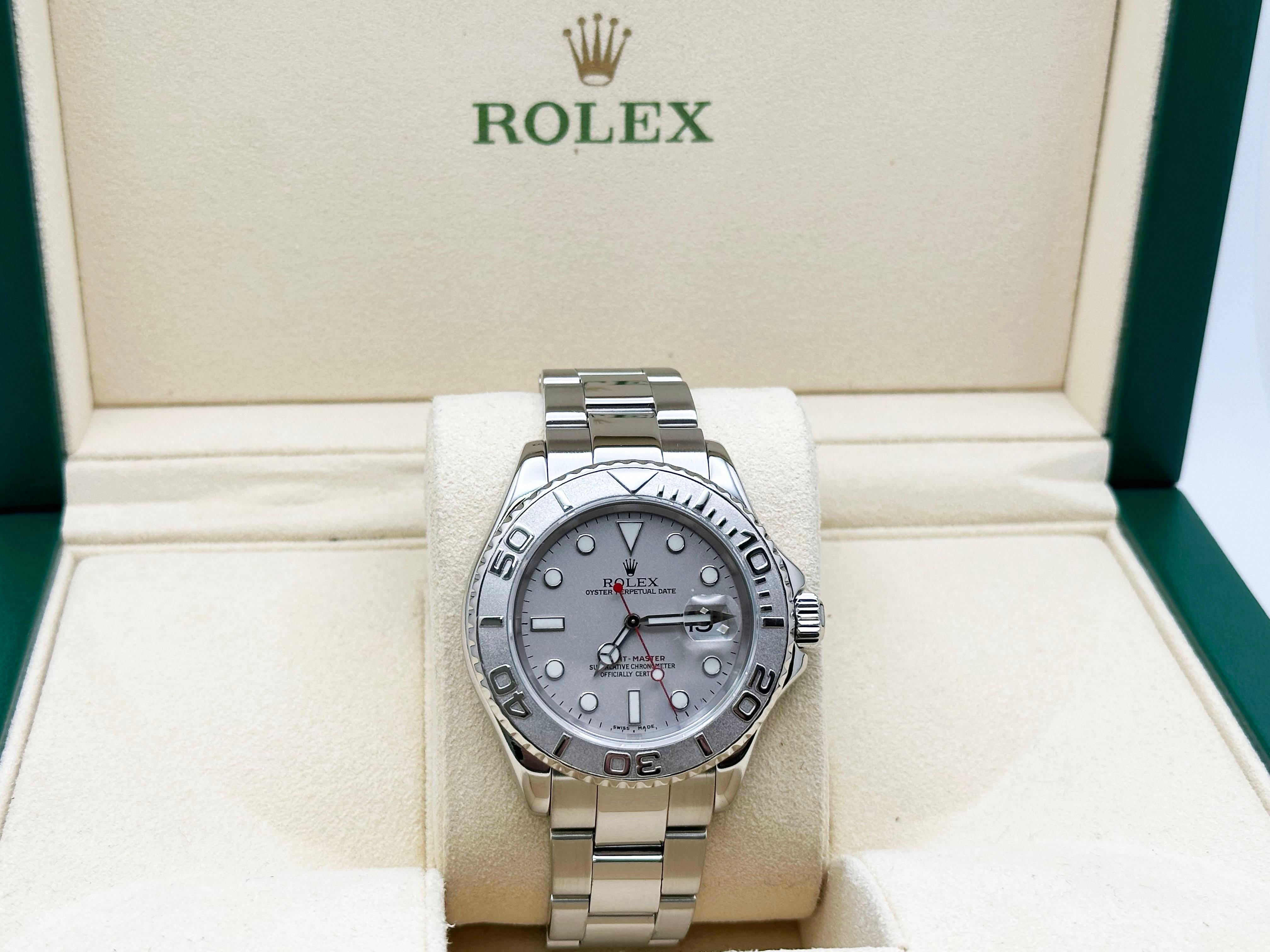 Style Number: 16622



Serial: F609***



Year: 2003

 

Model: Rolex Yacht Master 

 

Case Material: Stainless Steel 

 

Band: Stainless Steel 

  

Bezel: Platinum 

  

Dial: Platinum 

 

Face: Sapphire Crystal 

 

Case Size: 40mm 

