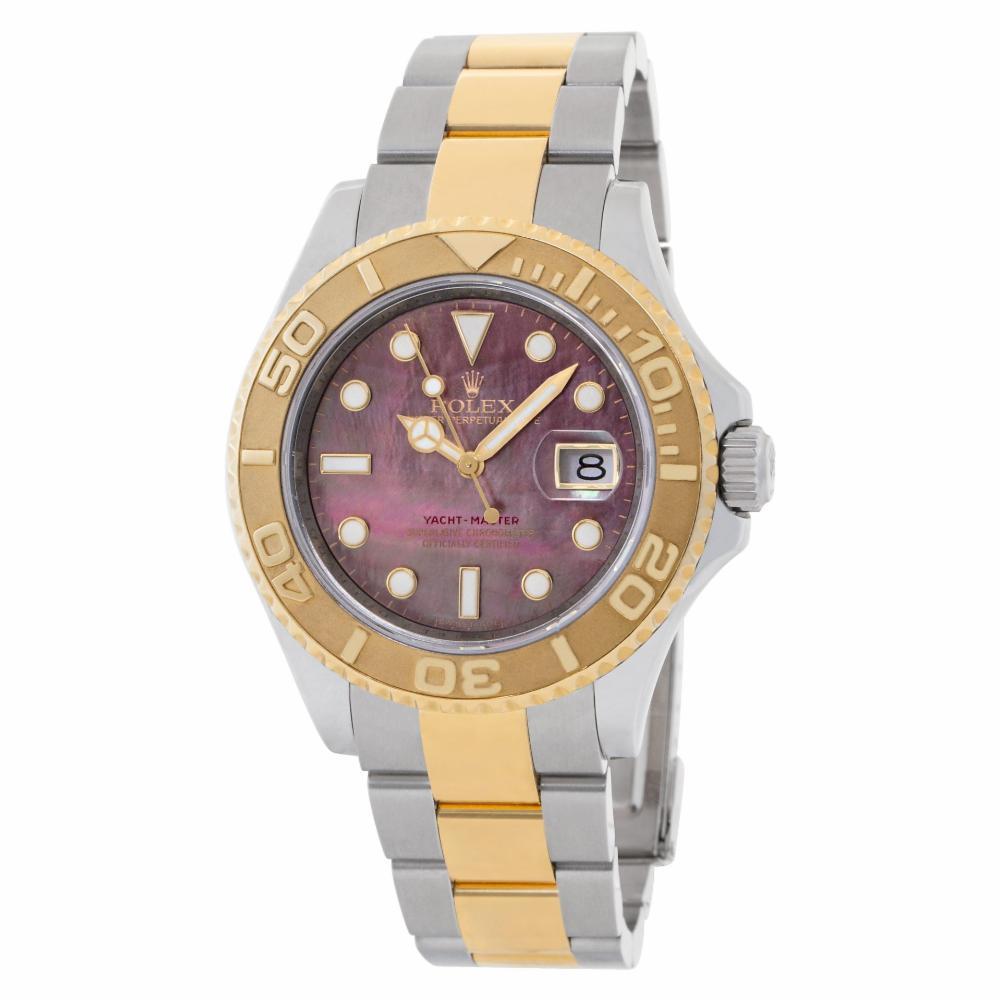 Rolex Yacht-Master in 18k & stainless steel with black mother of pearl dial. Auto w/ sweep seconds and date. 40 mm case size. With papers. Ref 16623. Circa 2013. Fine Pre-owned Rolex Watch. Certified preowned Sport Rolex Yacht-Master 16623 watch is