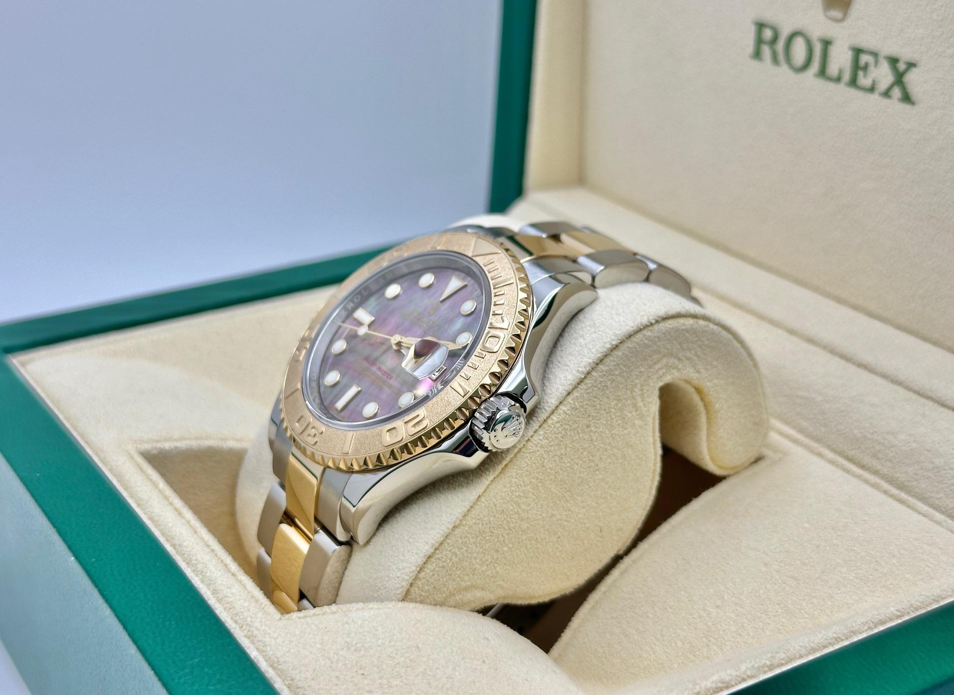 De los hombres Rolex Yacht Master 16623 Esfera MOP Negra Oro Amarillo 18K Caja Acero Papeles 2016 en venta
