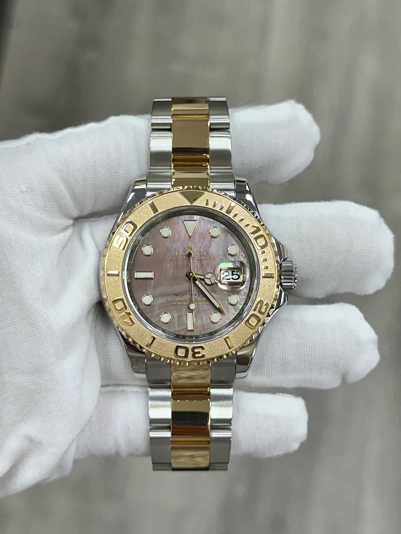 Rolex Yacht Master 16623 Esfera MOP Negra Oro Amarillo 18K Caja Acero Papeles 2016 en venta 1