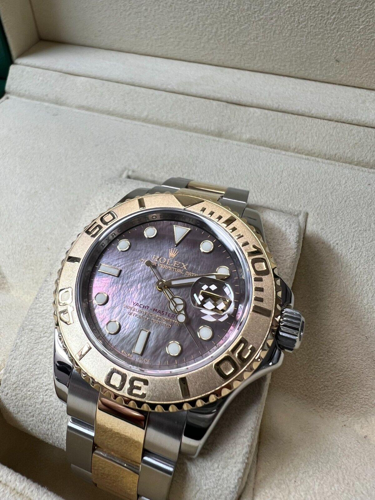 Rolex Yacht Master 16623 Tahitian MOP Dial 18K Gold Stainless Steel In Excellent Condition For Sale In San Diego, CA