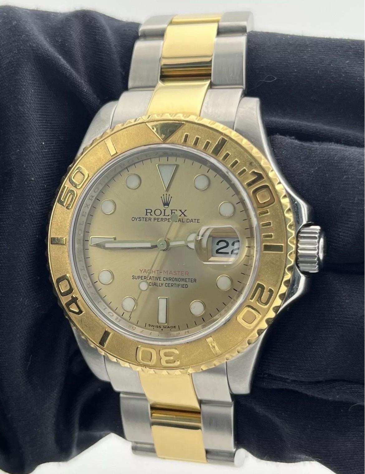 Rolex Yacht-Master 16623 zwei Ton Gelbgold Stahl Champagner Zifferblatt 40mm Uhr im Angebot 6