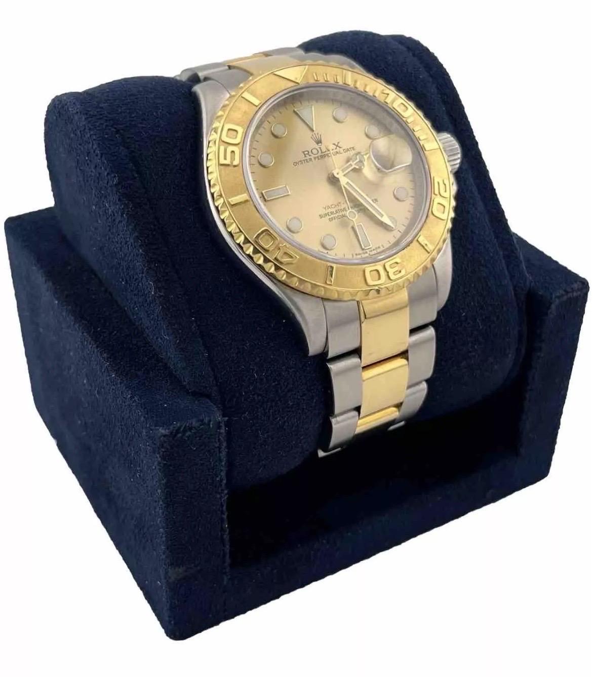 Rolex Yacht-Master 16623 zwei Ton Gelbgold Stahl Champagner Zifferblatt 40mm Uhr im Zustand „Gut“ im Angebot in Boca Raton, FL