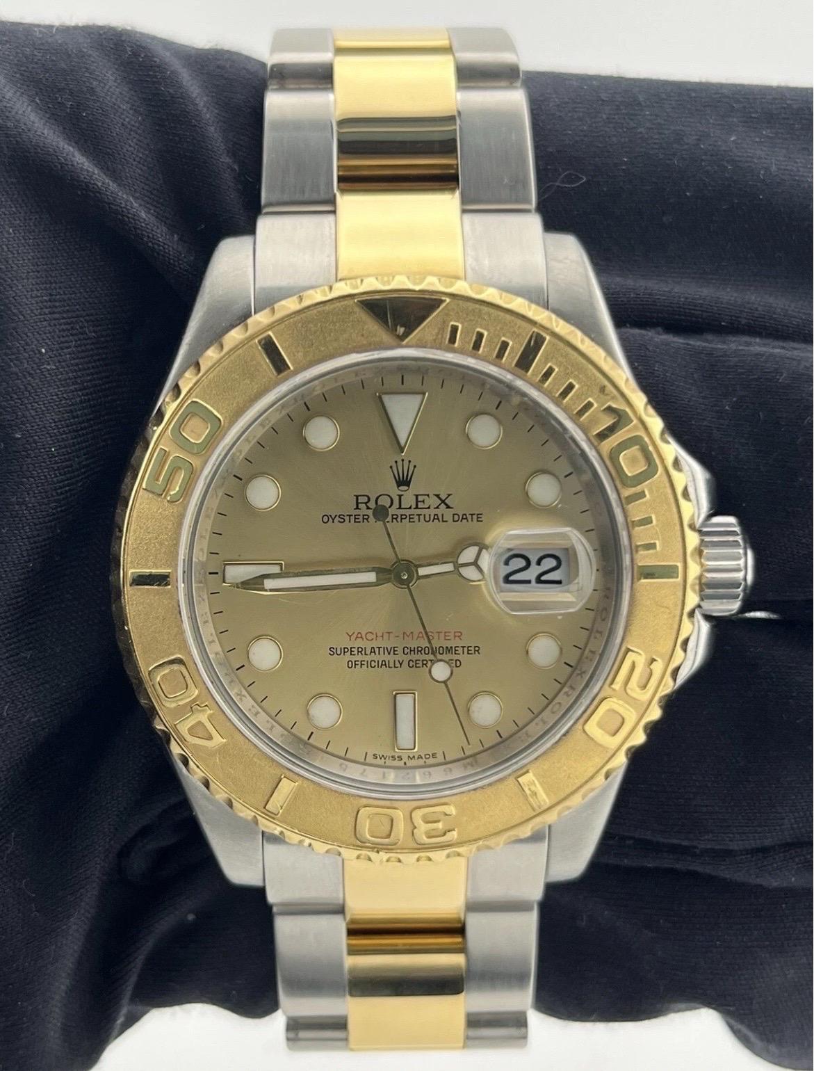 Rolex Yacht-Master 16623 zwei Ton Gelbgold Stahl Champagner Zifferblatt 40mm Uhr im Angebot 4