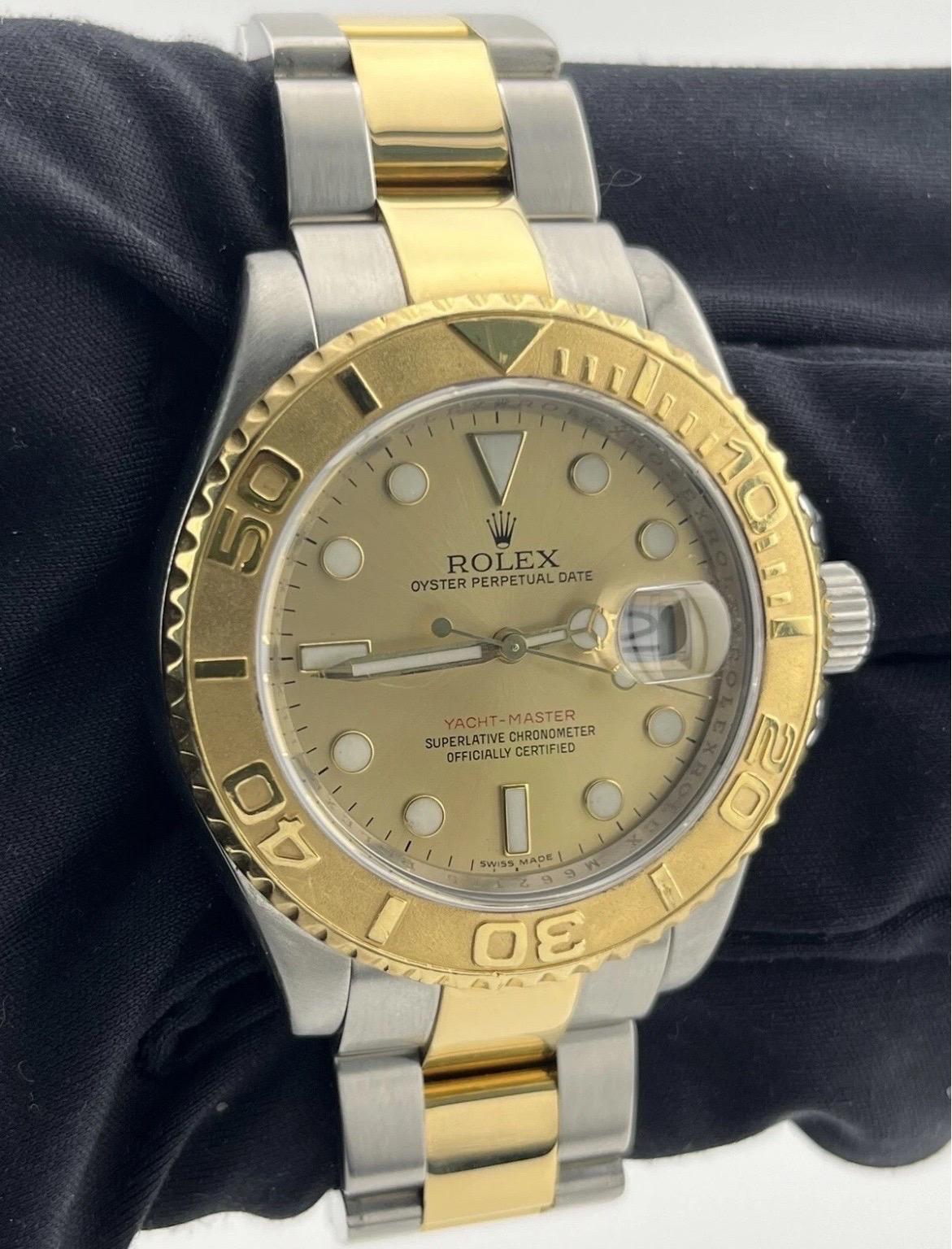 Rolex Yacht-Master 16623 zwei Ton Gelbgold Stahl Champagner Zifferblatt 40mm Uhr im Angebot 5