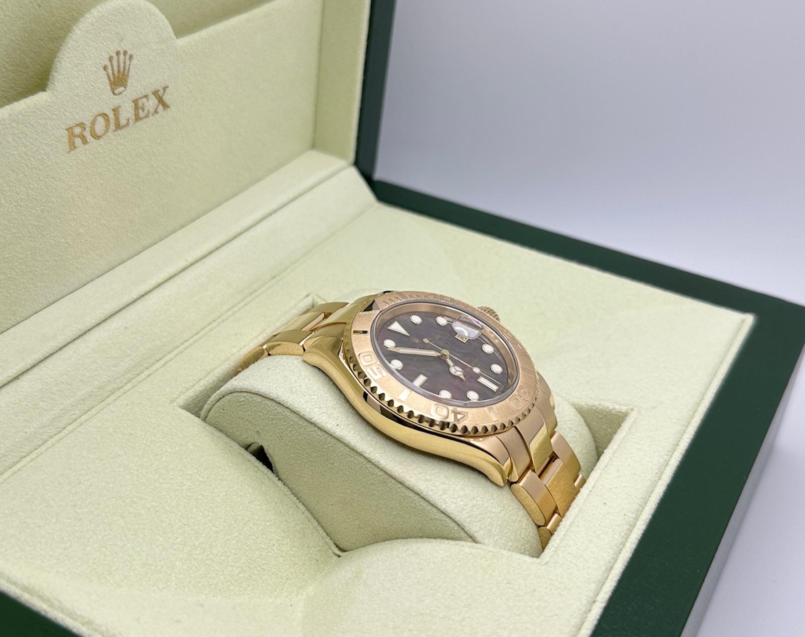 Men's Rolex Yacht Master 16628 40mm Black MOP Dial 18K Yellow Gold Box Papers For Sale