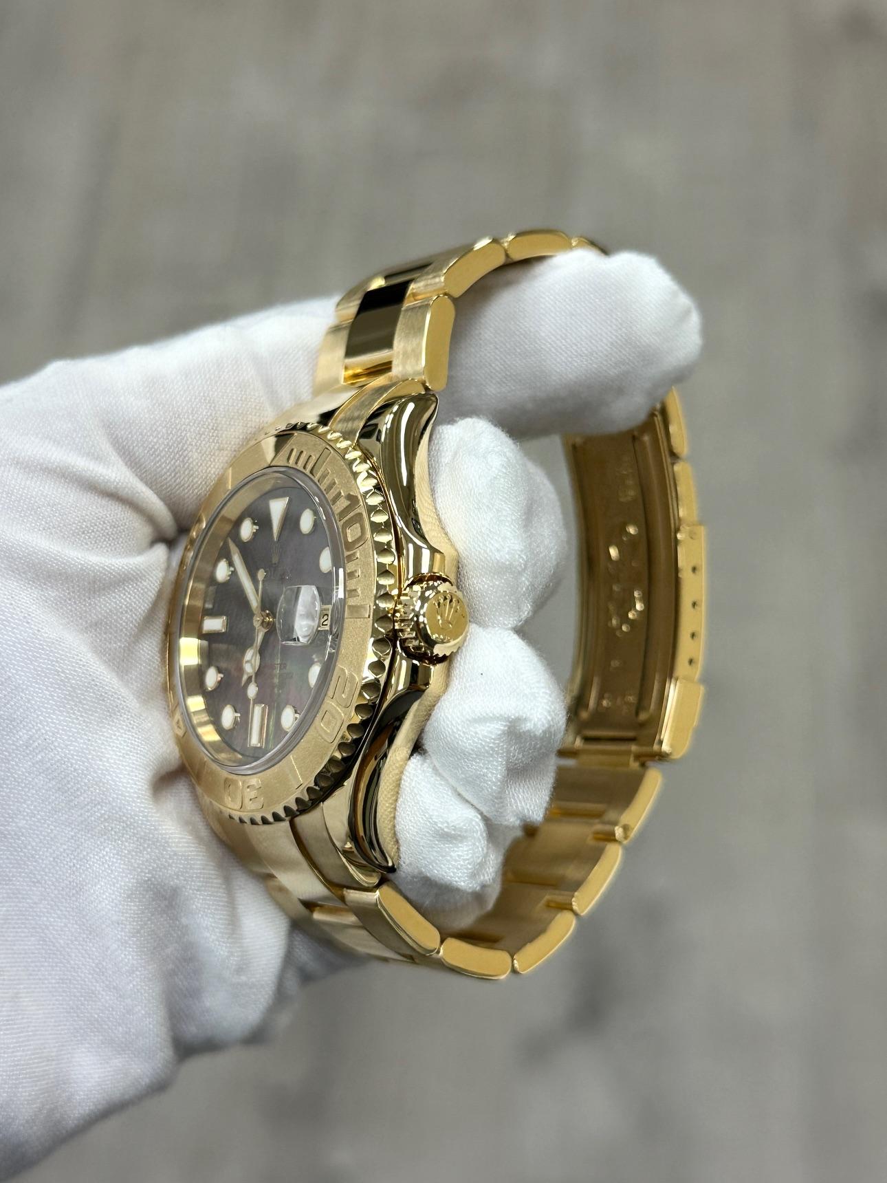 Rolex Yacht Master 16628 40mm Black MOP Dial 18K Yellow Gold Box Papers For Sale 3