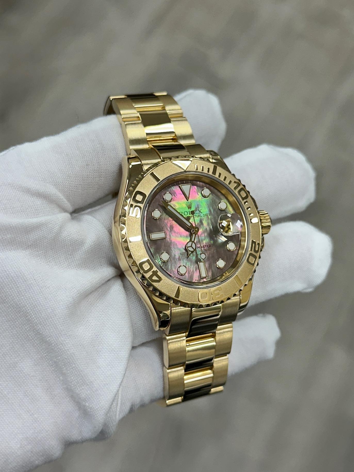 Rolex Yacht Master 16628 40mm Black MOP Dial 18K Yellow Gold Box Papers For Sale 4