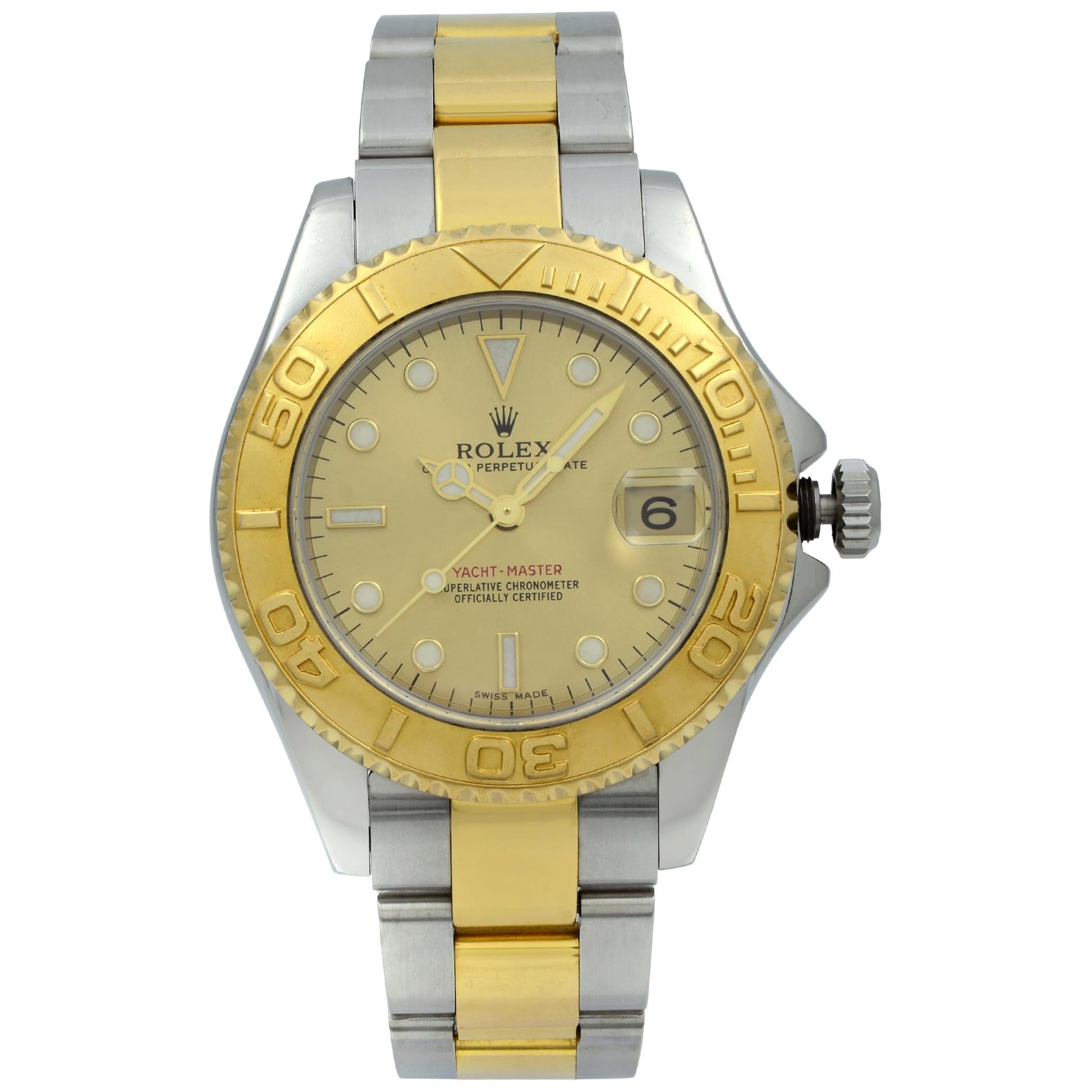 Rolex Yacht-Master 18 Karat Yellow Gold Steel Champagne Dial Unisex Watch 168623