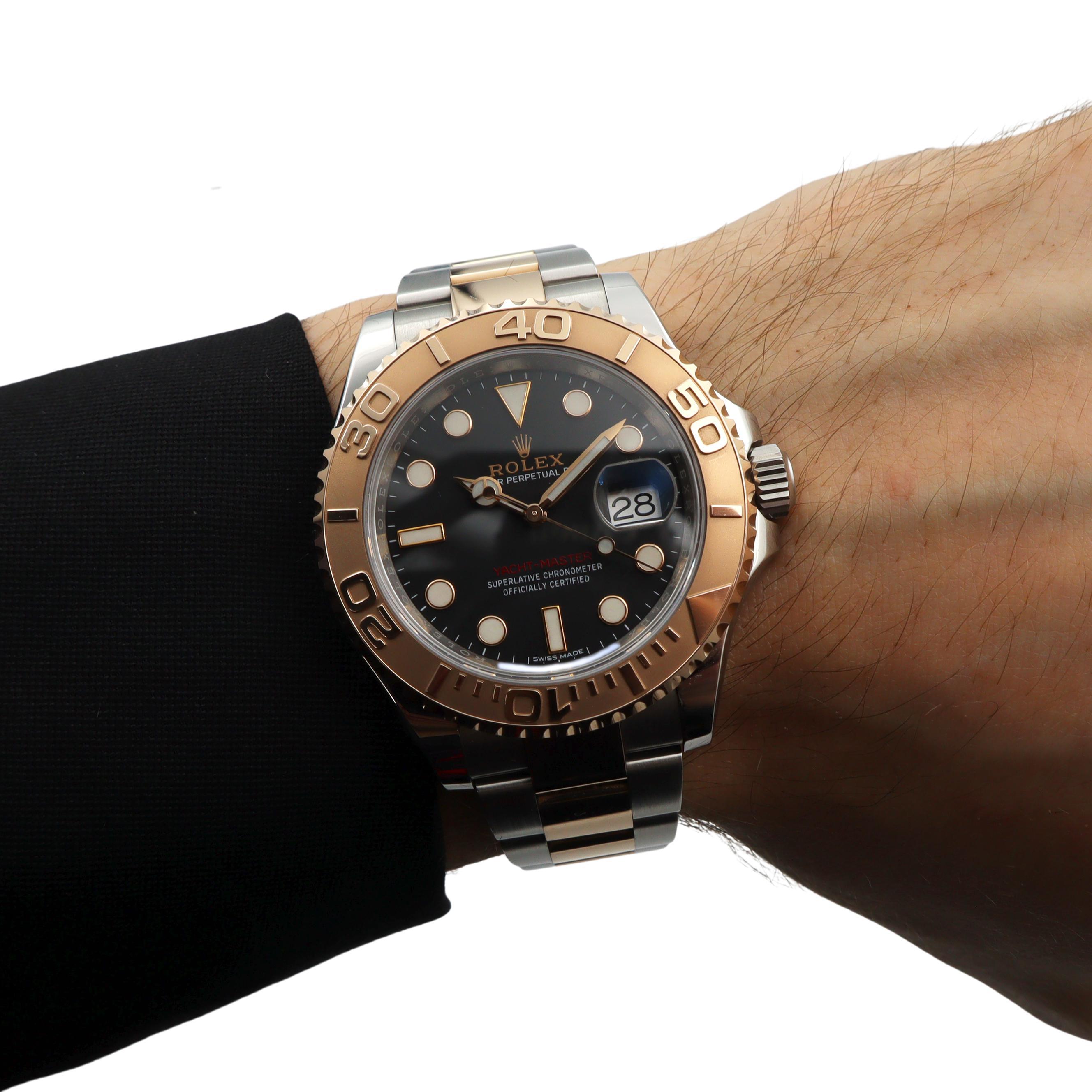 Rolex Yacht-Master 18K Everose Gold Steel Black Dial Mens Watch 116621 en vente 3