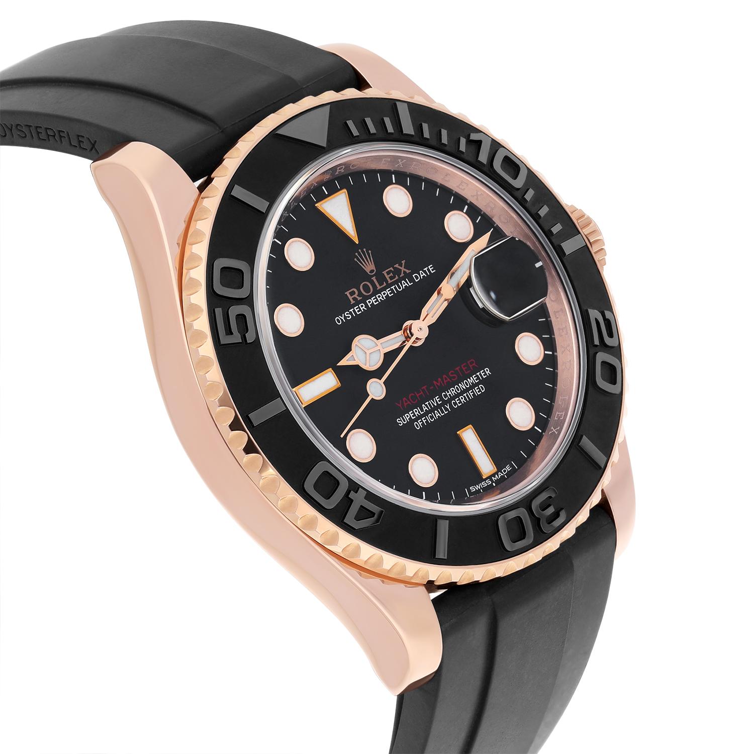 Rolex Yacht-Master 18K ROSE GOLD Oysterflex 40mm Watch 116655 Complete MINT In Excellent Condition For Sale In New York, NY