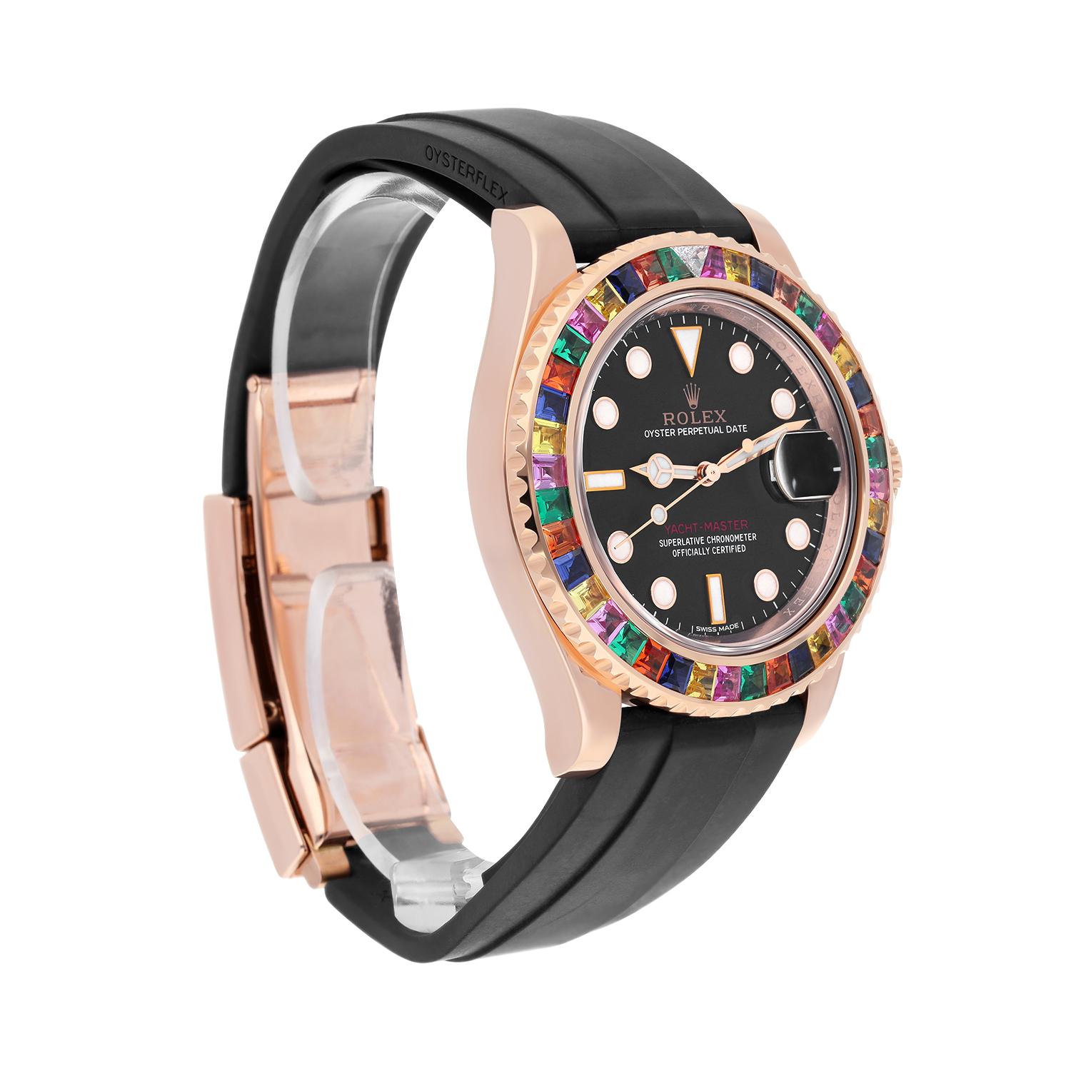 Modern Rolex Yacht-Master 18K Rose Gold Oysterflex 40mm Watch 116655 Custom Bezel For Sale