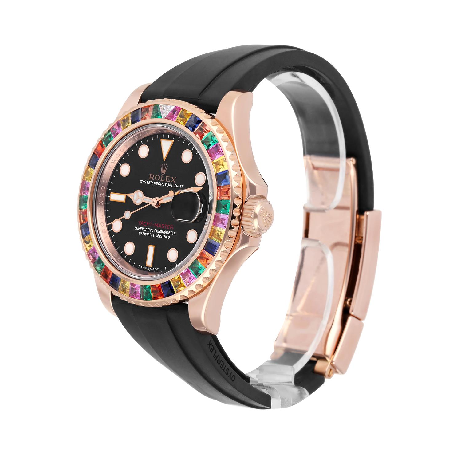 Men's Rolex Yacht-Master 18K Rose Gold Oysterflex 40mm Watch 116655 Custom Bezel For Sale