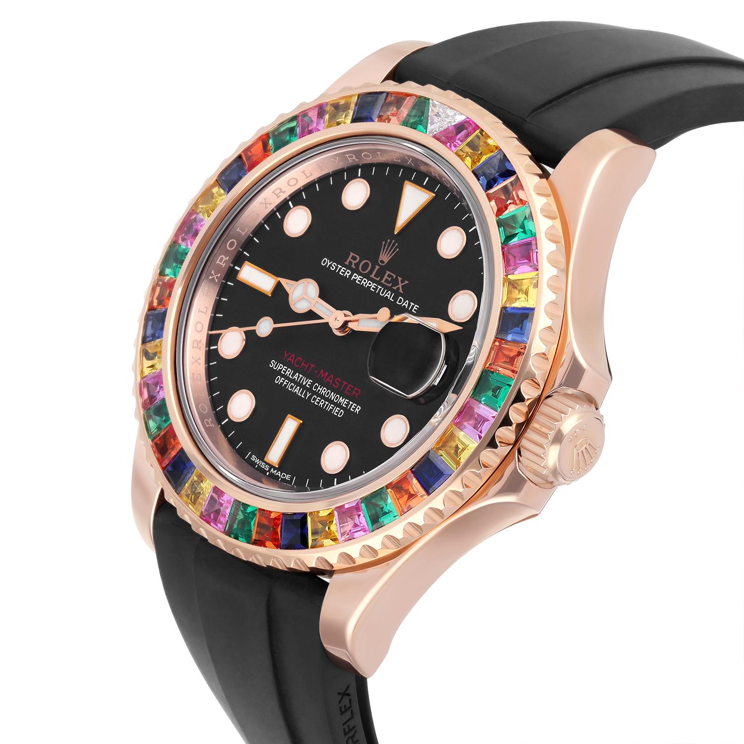 Rolex Yacht-Master 18K Rose Gold Oysterflex 40mm Watch 116655 Custom Bezel For Sale 1