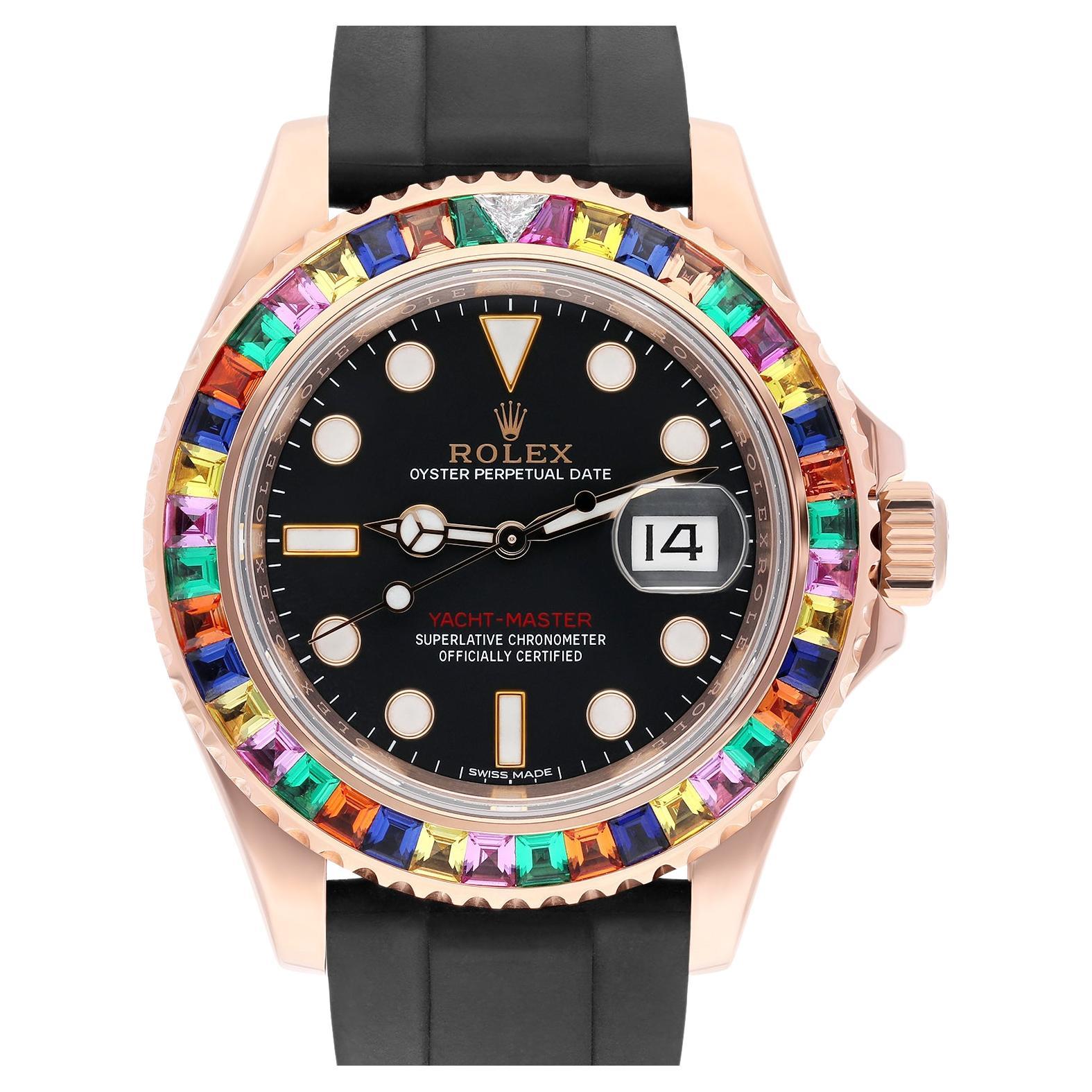 Rolex Yacht-Master 18K Rose Gold Oysterflex 40mm Watch 116655 Custom Bezel For Sale