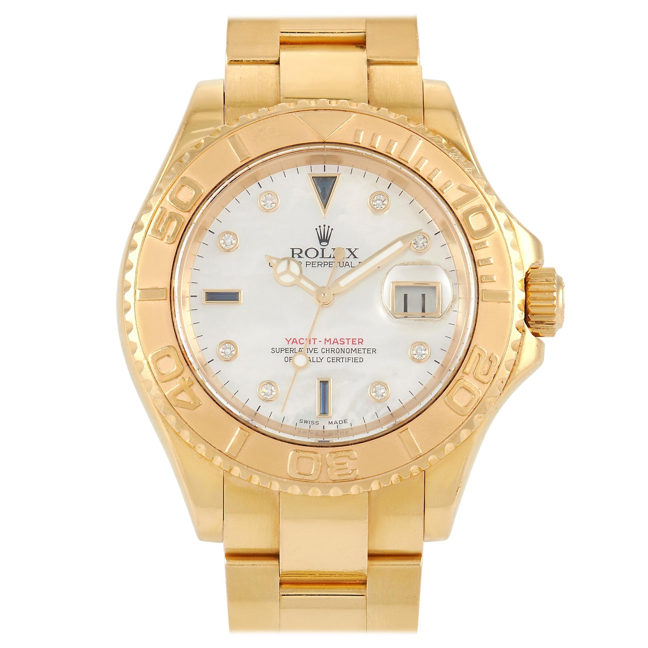 Rolex Yacht Master 18k Yellow Gold Mother of Pearl Sapphire Watch 16628MOP