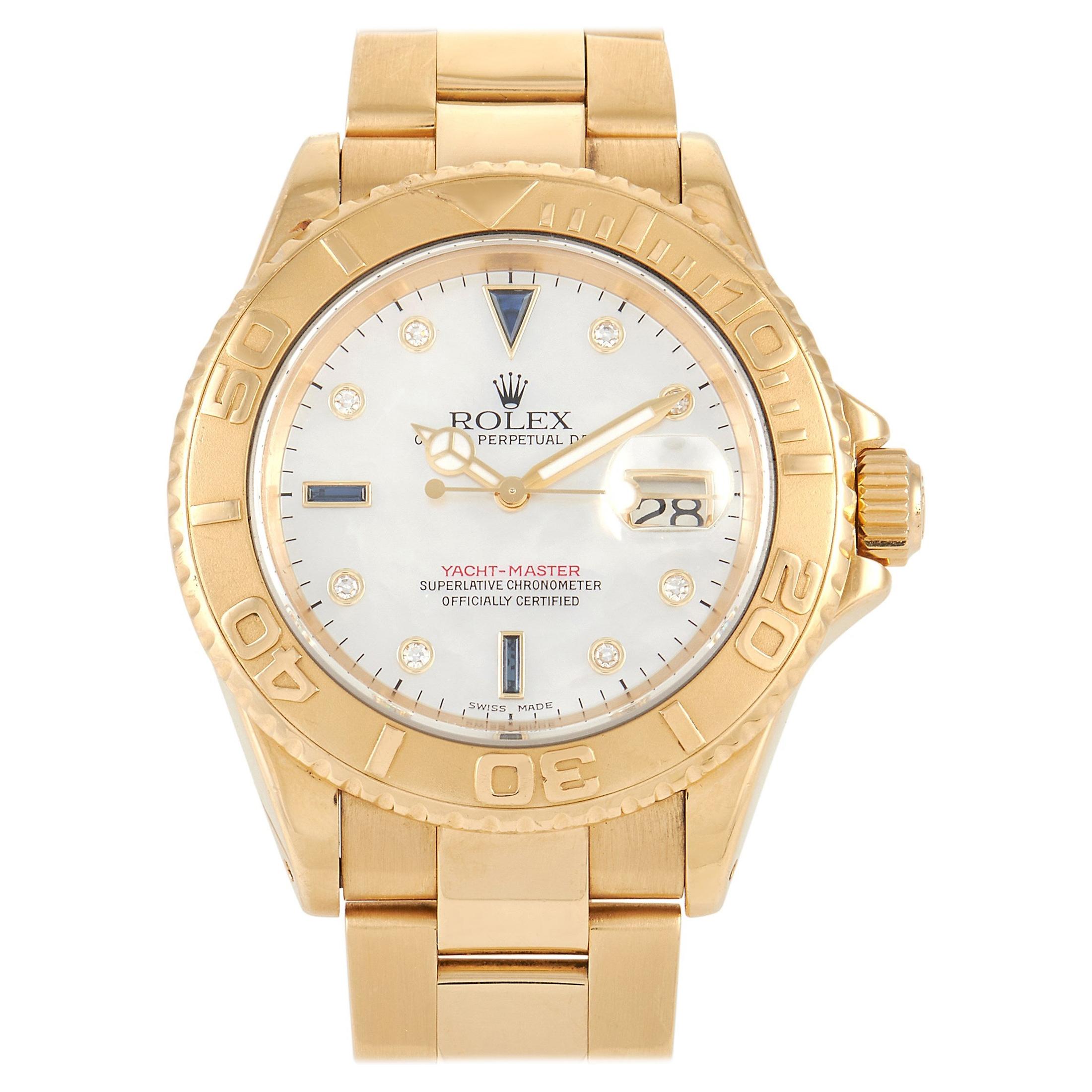 Rolex Yacht Master 18k Yellow Gold Mother of Pearl Sapphire Watch 16628MOPSAP