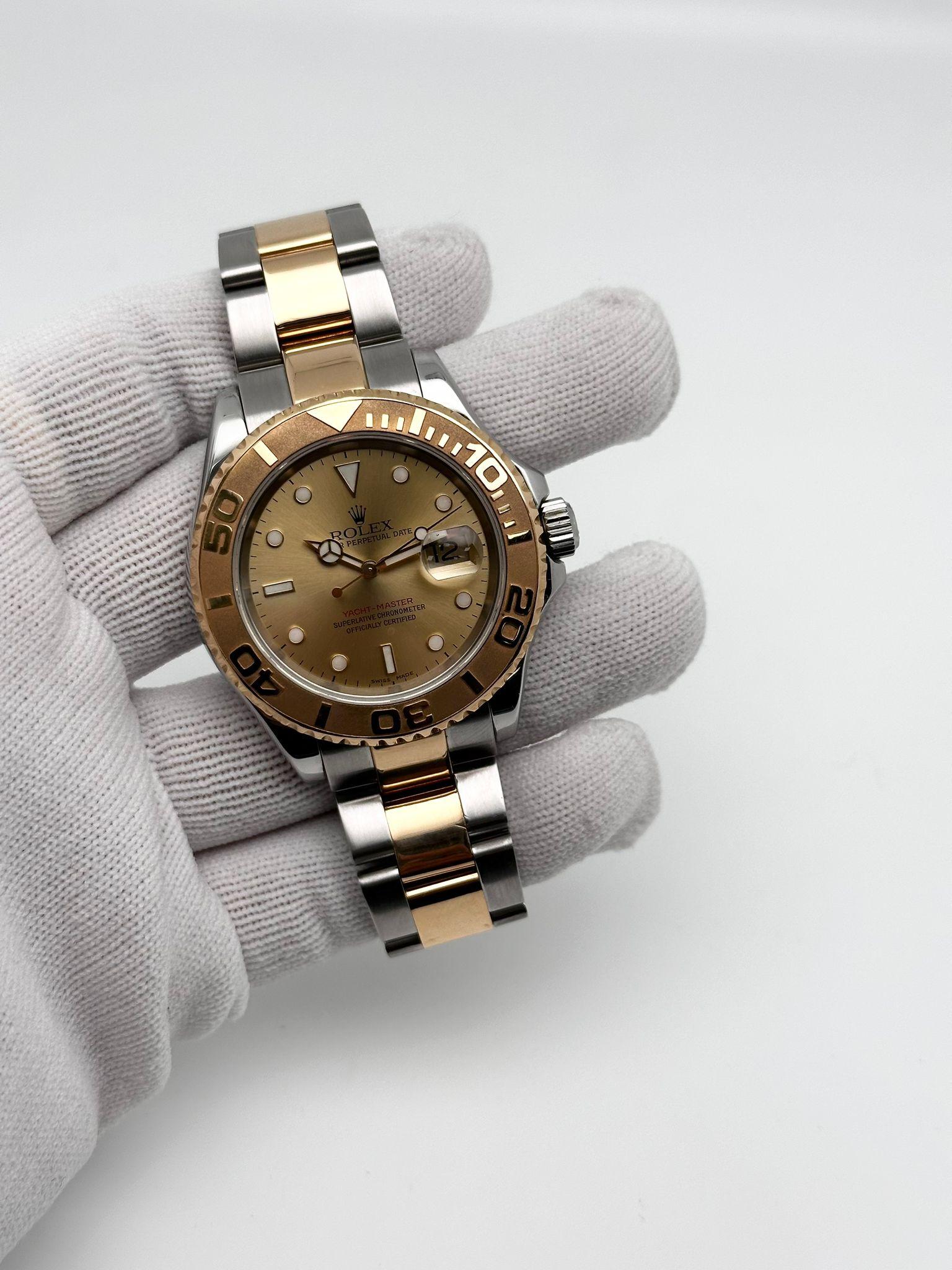 Rolex Yacht-Master 18K Yellow Gold Steel Champagne Dial Automatic Watch 16623 For Sale 2